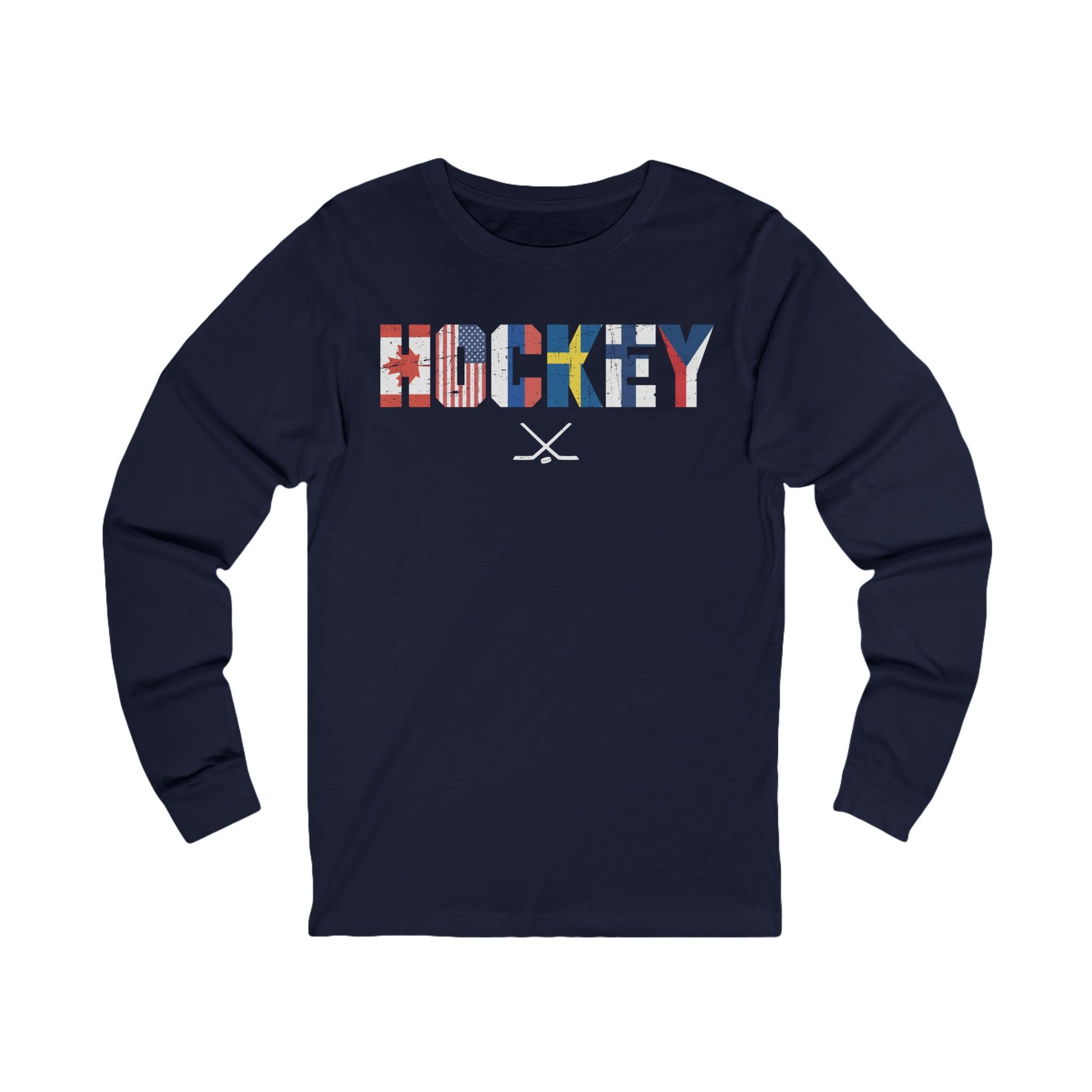 Navy Front - Hockey Flags - Hockey Long Sleeve T-Shirt - International Hockey Flags Hockey Long Sleeve Shirt - Hockey Gifts - Gift For Hockey Players