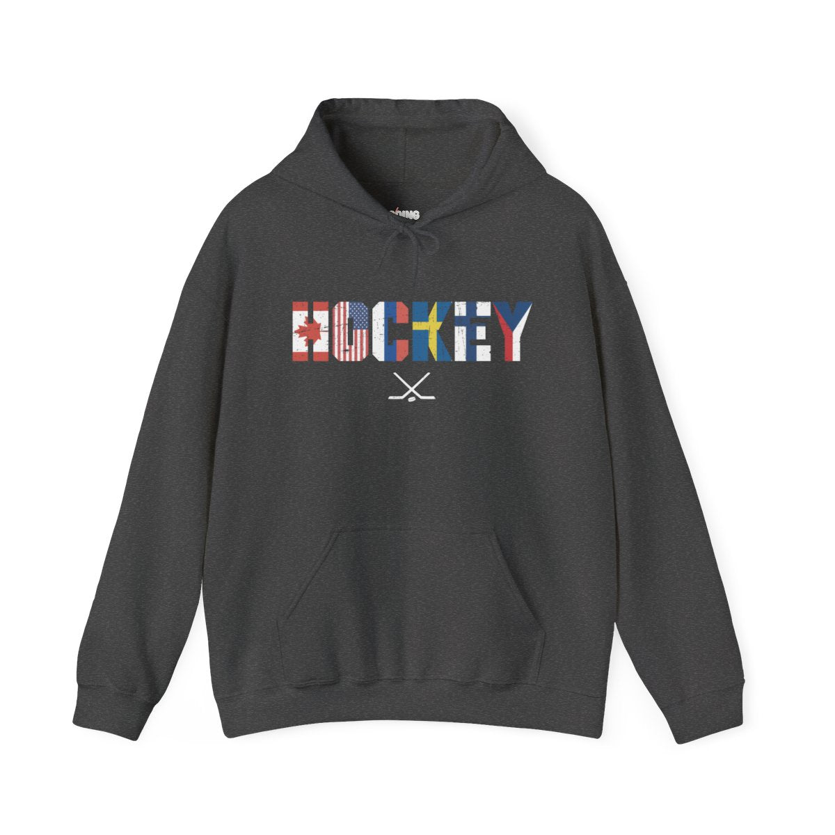 Dark Grey Front - Hockey Flags - Hockey Hoodie - International Hockey Flags Hockey Hoodie - Hockey Gifts - Gift For Hockey Players