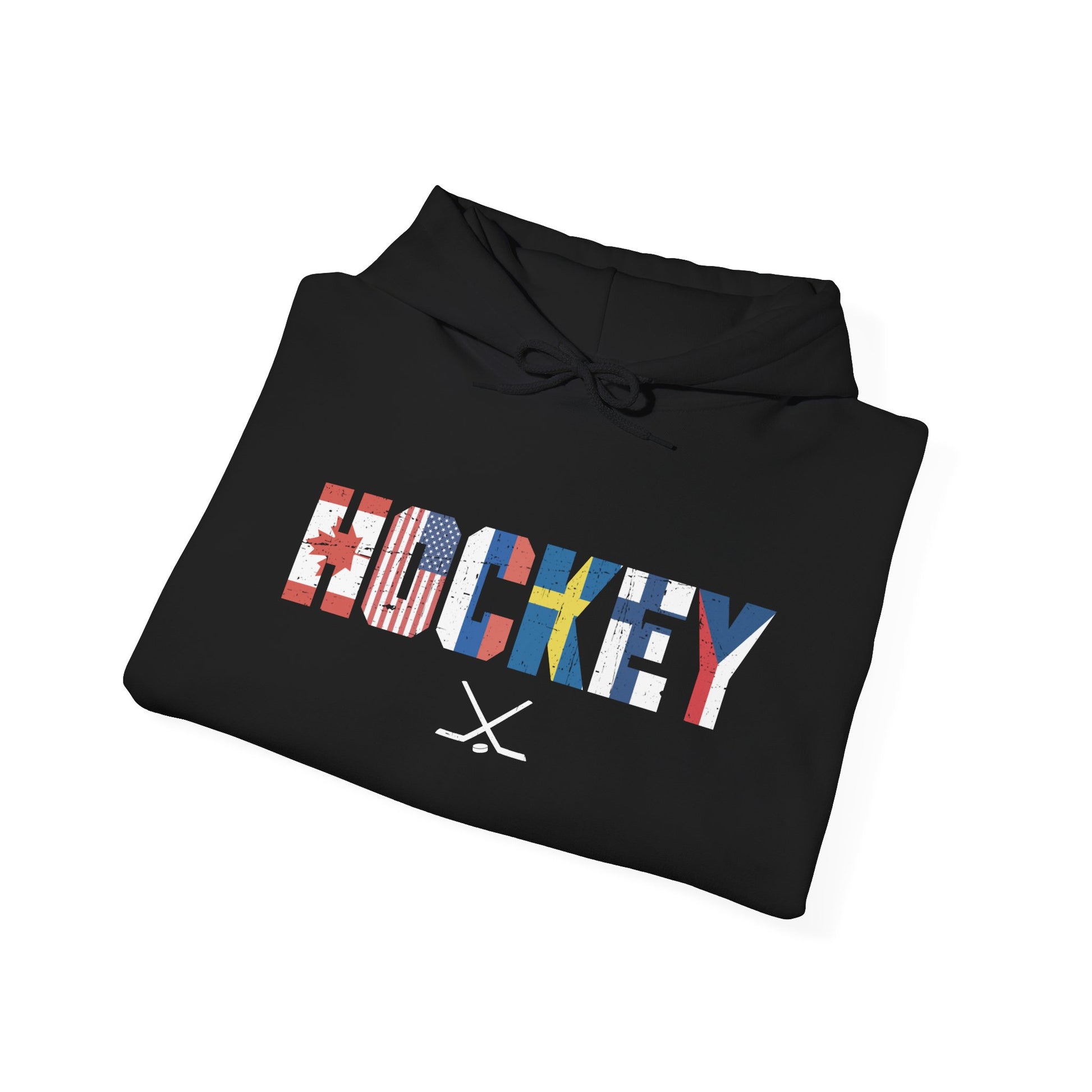 Black Folded - Hockey Flags - Hockey Hoodie - International Hockey Flags Hockey Hoodie - Hockey Gifts - Gift For Hockey Players
