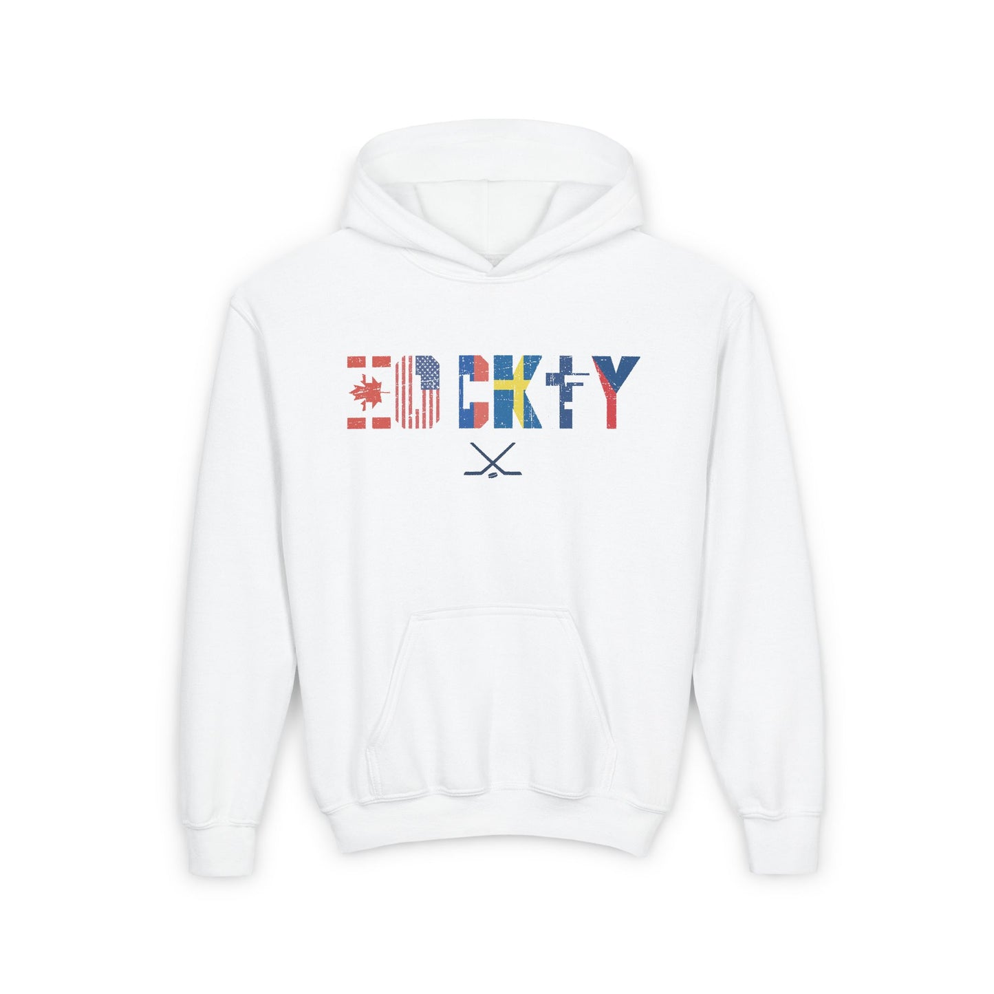Main Front - Hockey Flags - Kids Hockey Hoodie - International Hockey Flags Kids Hockey Hoodie - Hockey Gifts - Gift For Hockey Players