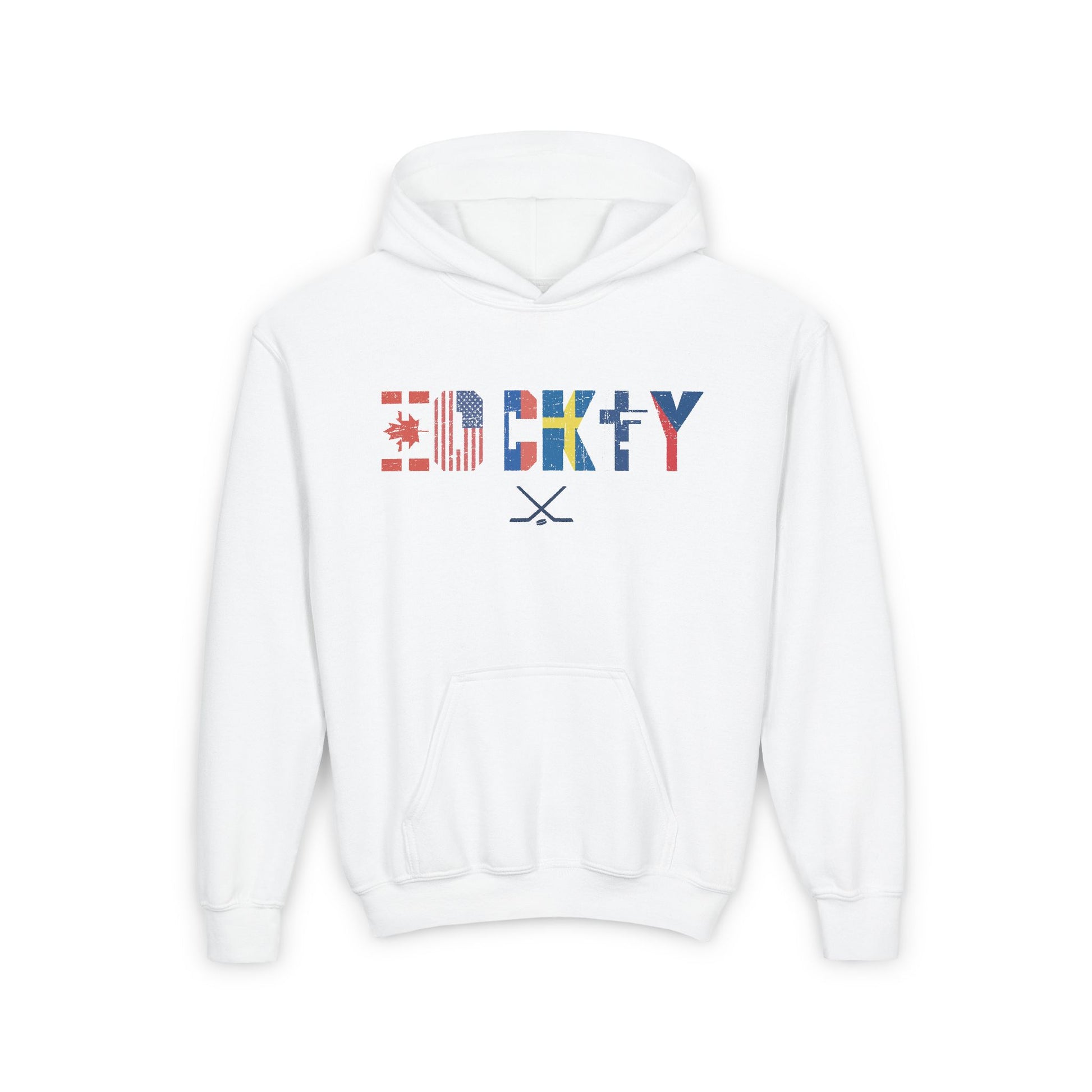 Main Front - Hockey Flags - Kids Hockey Hoodie - International Hockey Flags Kids Hockey Hoodie - Hockey Gifts - Gift For Hockey Players