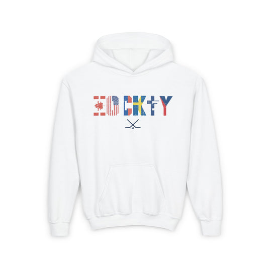 Main Front - Hockey Flags - Kids Hockey Hoodie - International Hockey Flags Kids Hockey Hoodie - Hockey Gifts - Gift For Hockey Players