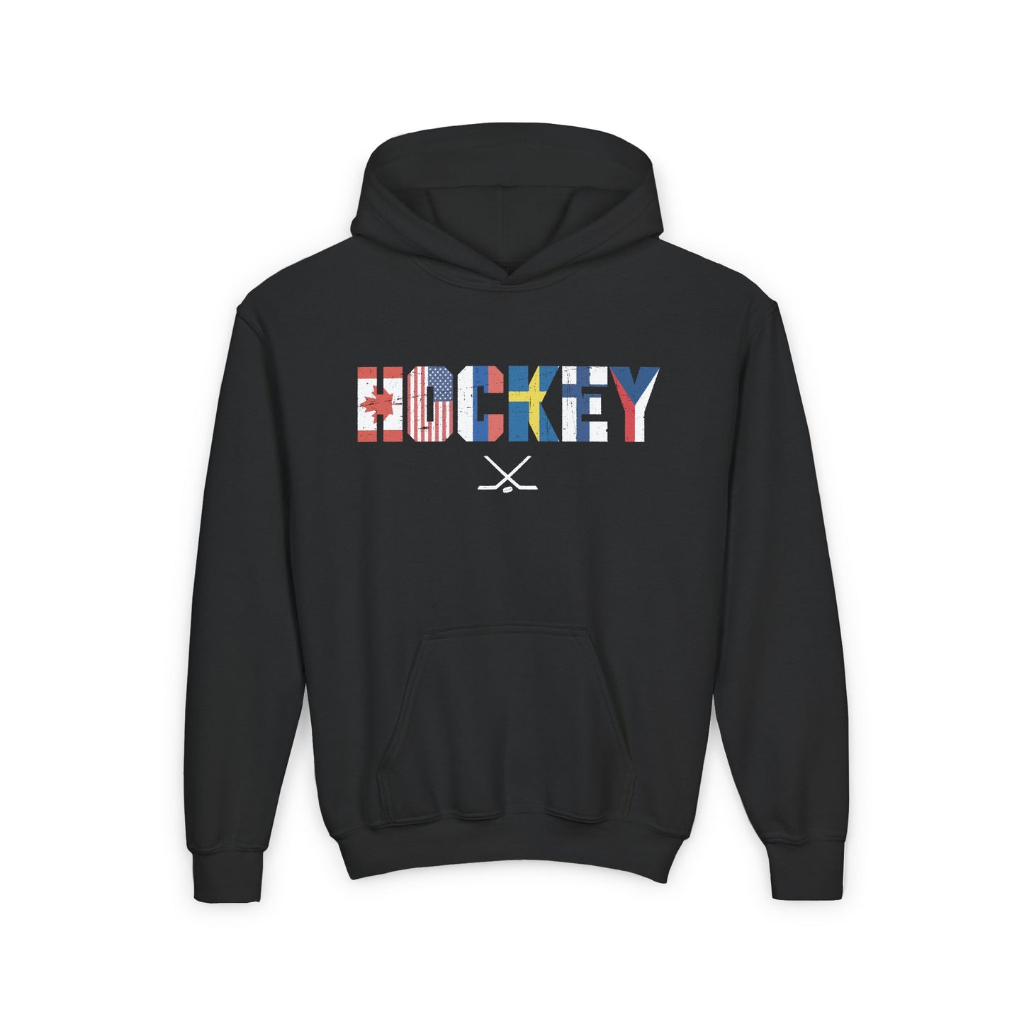 Black Front - Hockey Flags - Kids Hockey Hoodie - International Hockey Flags Kids Hockey Hoodie - Hockey Gifts - Gift For Hockey Players