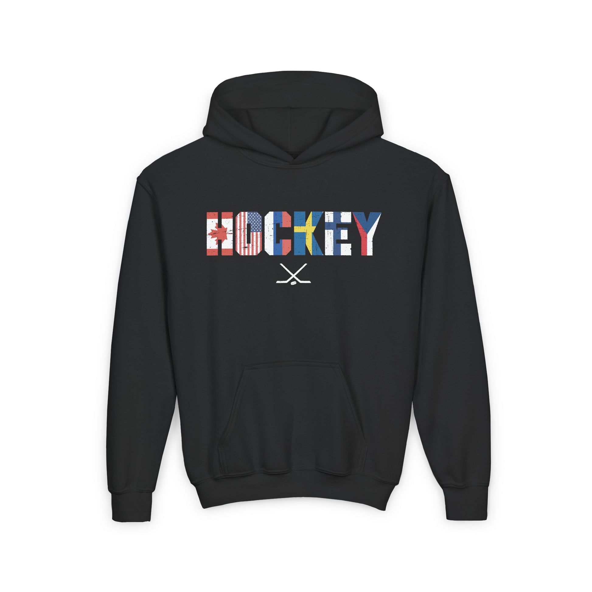 Black Front - Hockey Flags - Kids Hockey Hoodie - International Hockey Flags Kids Hockey Hoodie - Hockey Gifts - Gift For Hockey Players