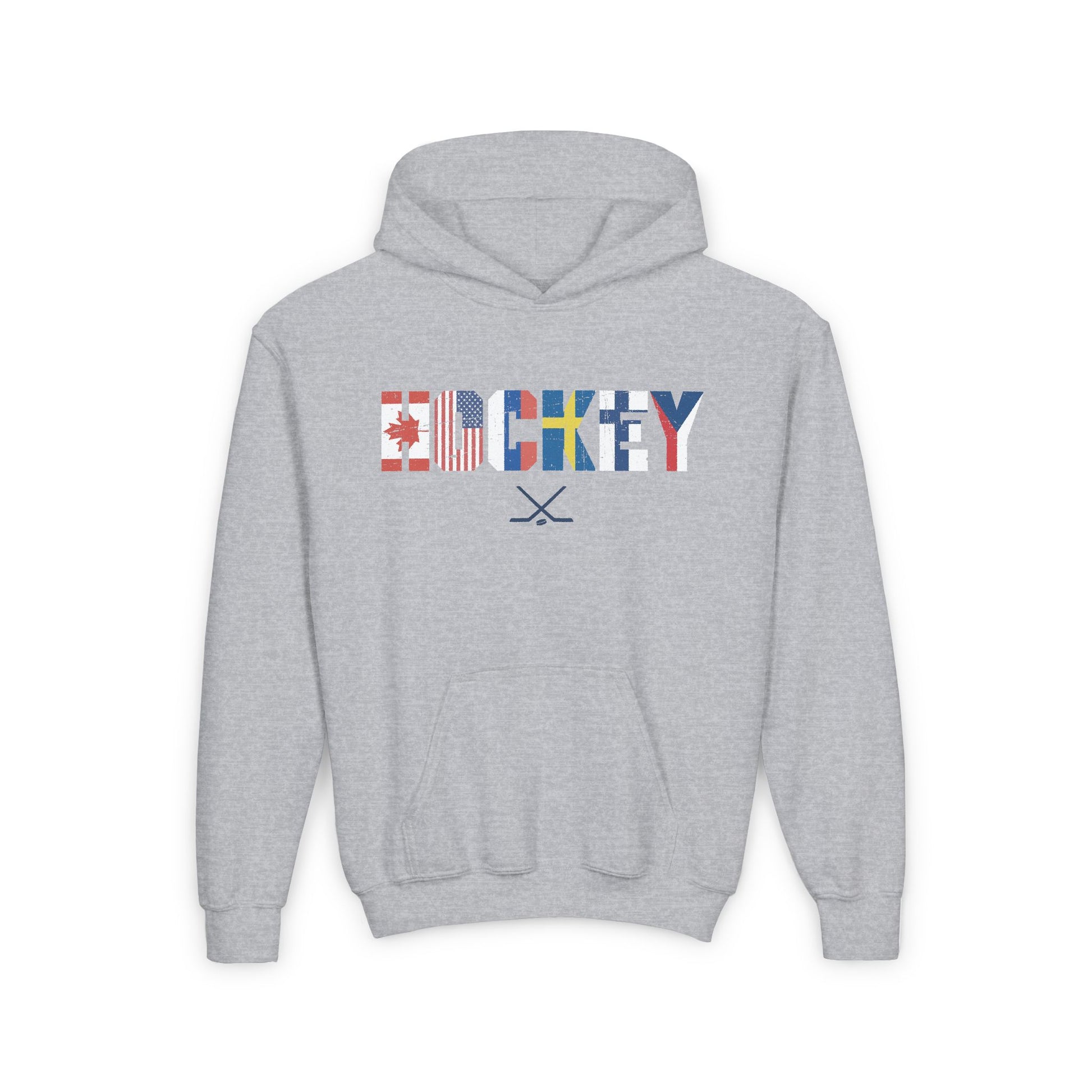 Grey Front - Hockey Flags - Kids Hockey Hoodie - International Hockey Flags Kids Hockey Hoodie - Hockey Gifts - Gift For Hockey Players