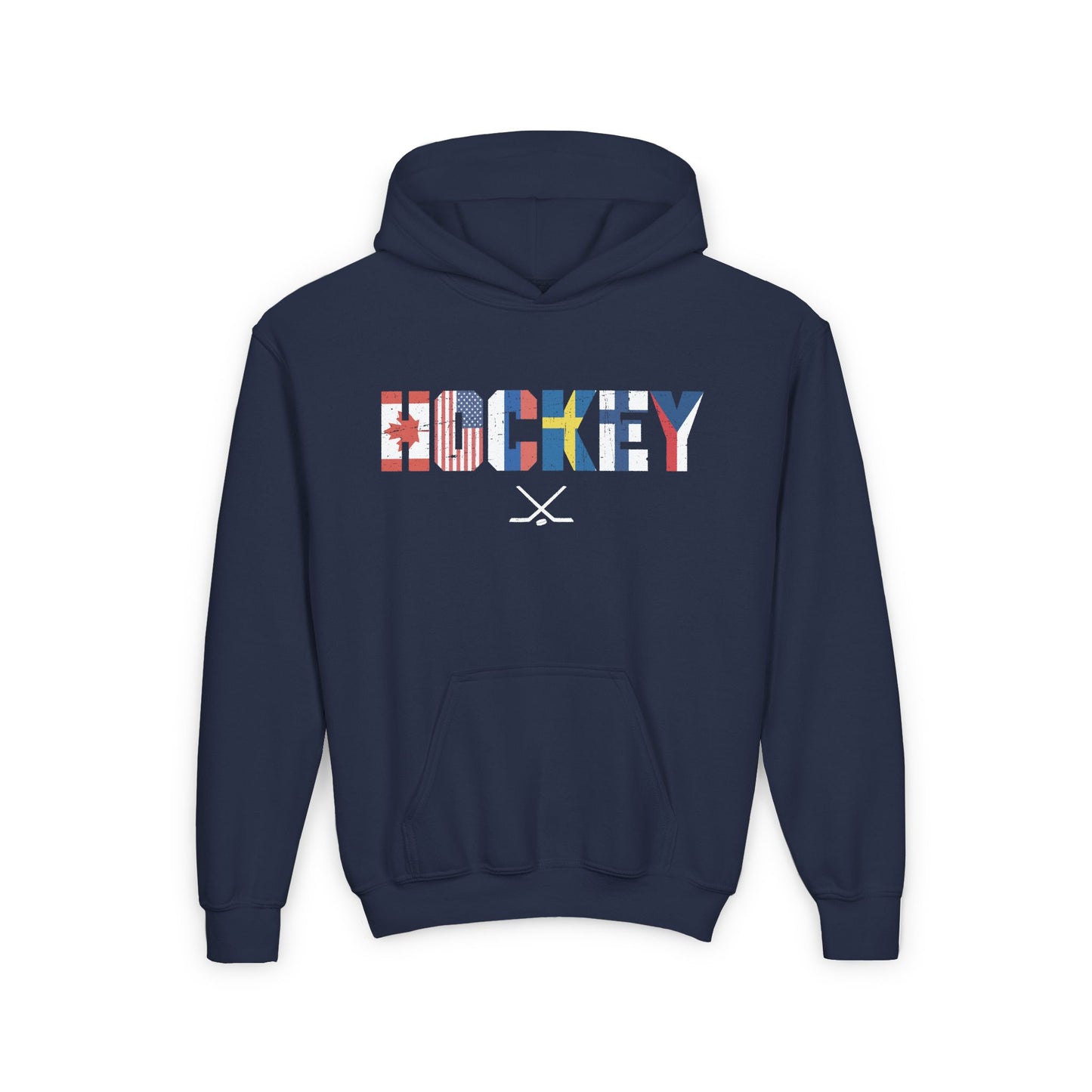 Navy Front - Hockey Flags - Kids Hockey Hoodie - International Hockey Flags Kids Hockey Hoodie - Hockey Gifts - Gift For Hockey Players