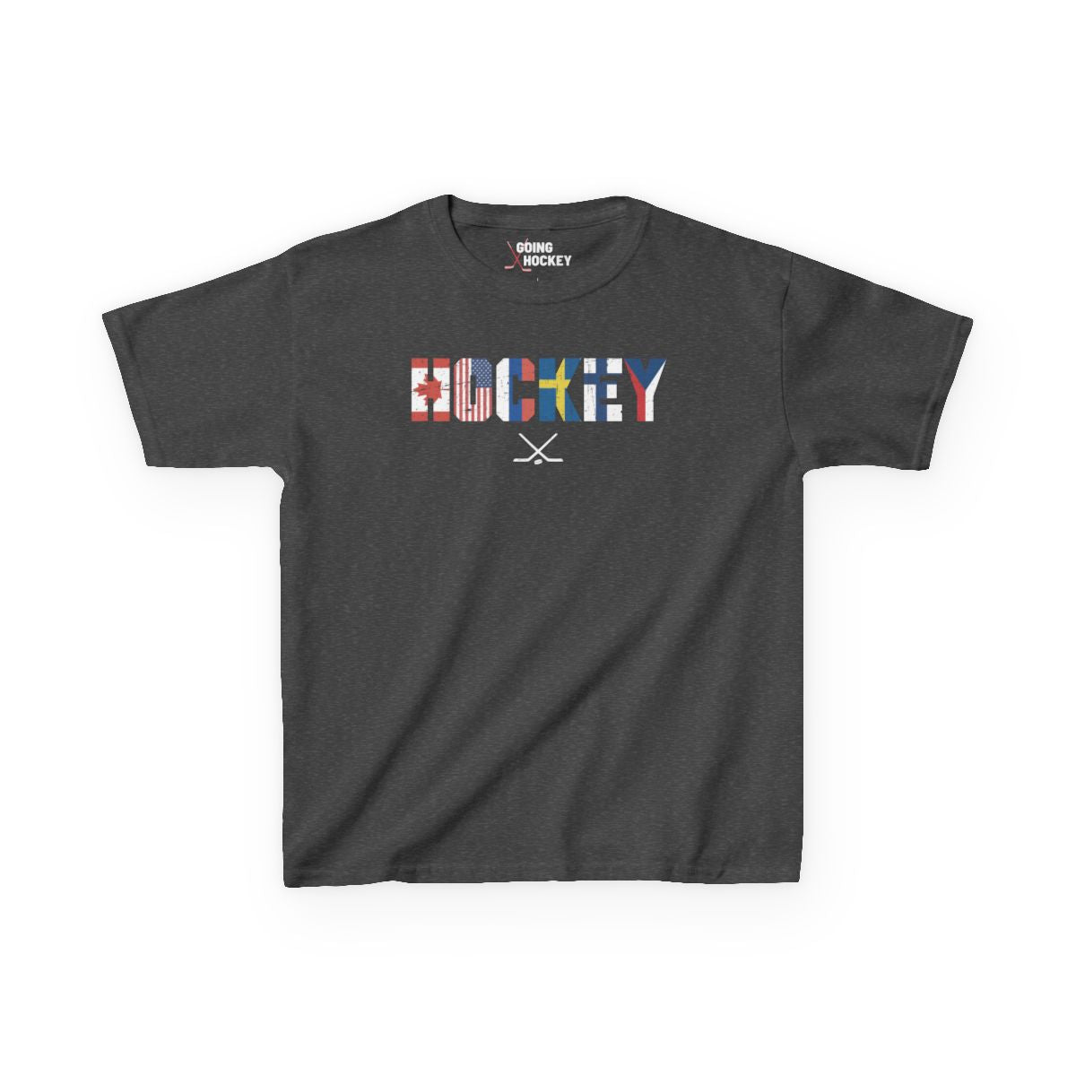 Dark Grey Front - Hockey Flags - Kids Hockey T-Shirt - International Hockey Flags Kids Hockey Shirt - Hockey Gifts - Gift For Hockey Players