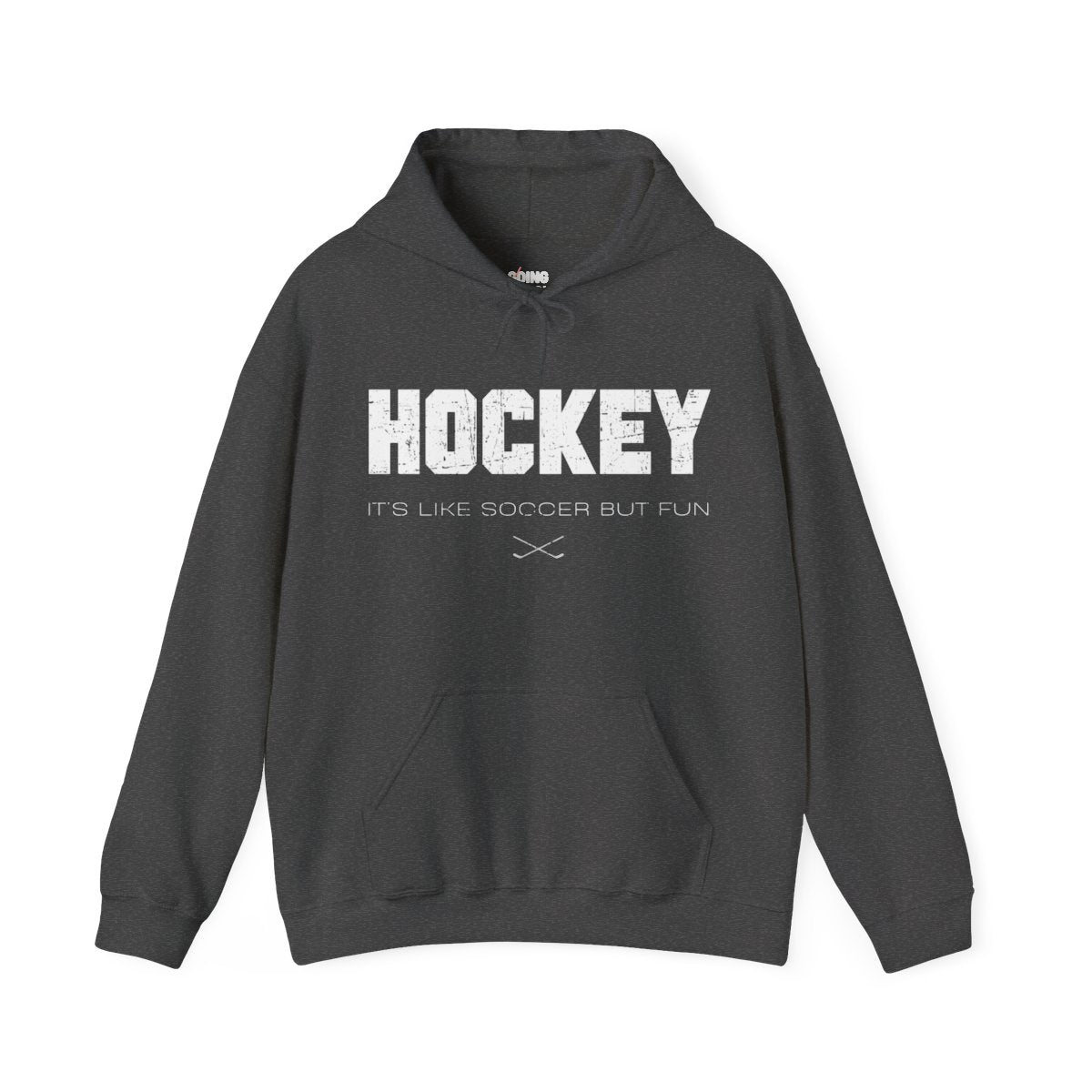 Funny Hockey Hoodie - Funny Hockey Gifts - Funny Gift For Hockey Players - Dark Grey Front - Hockey Like Soccer - Hockey Hoodie - It's Like Soccer But Fun Hockey Hoodie - Hockey Gifts - Gift For Hockey Players