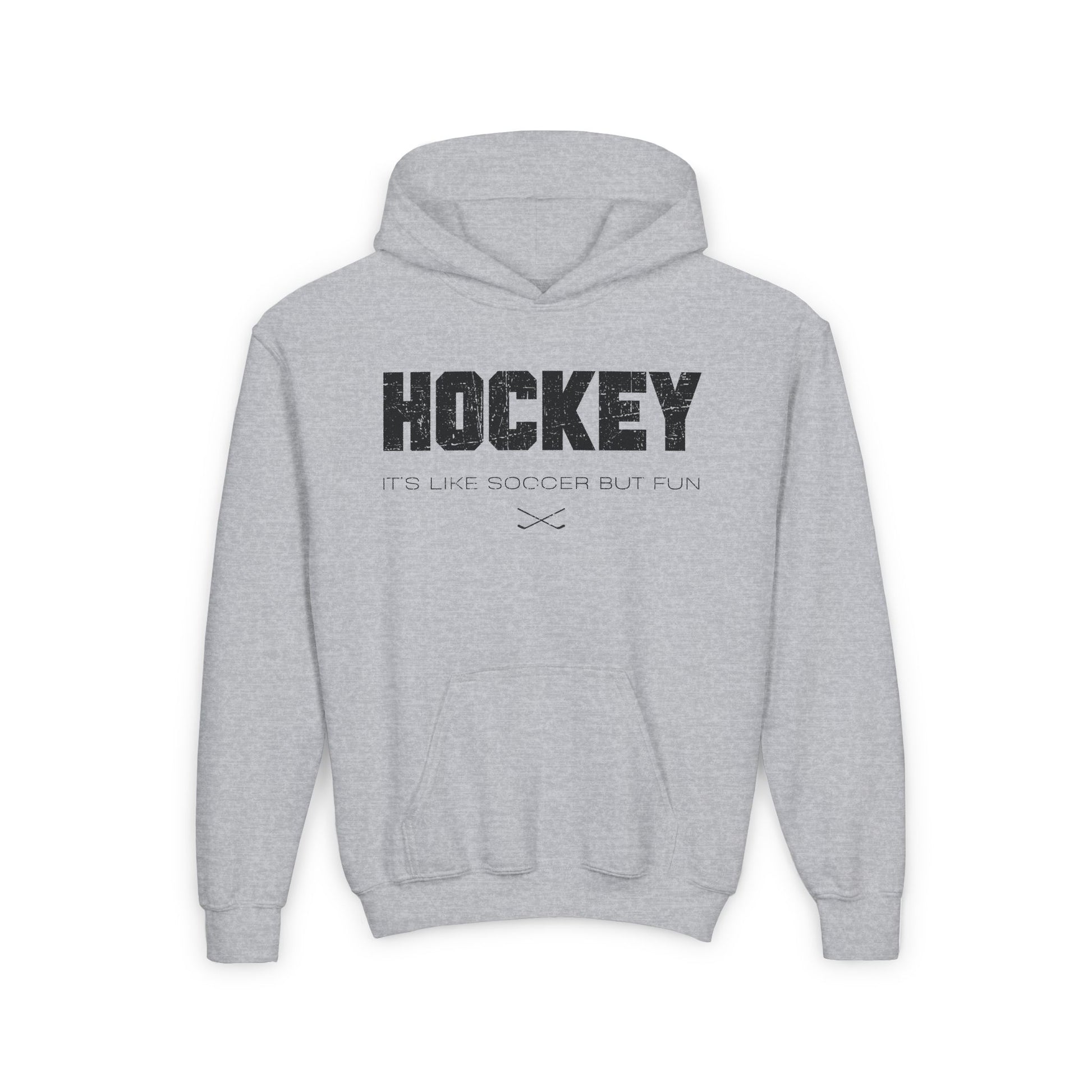 Funny Hockey Hoodie - Funny Hockey Gifts - Funny Gift For Hockey Players - Main Front - Hockey Like Soccer - Kids Hockey Hoodie - It's Like Soccer But Fun Kids Hockey Hoodie - Hockey Gifts - Gift For Hockey Players