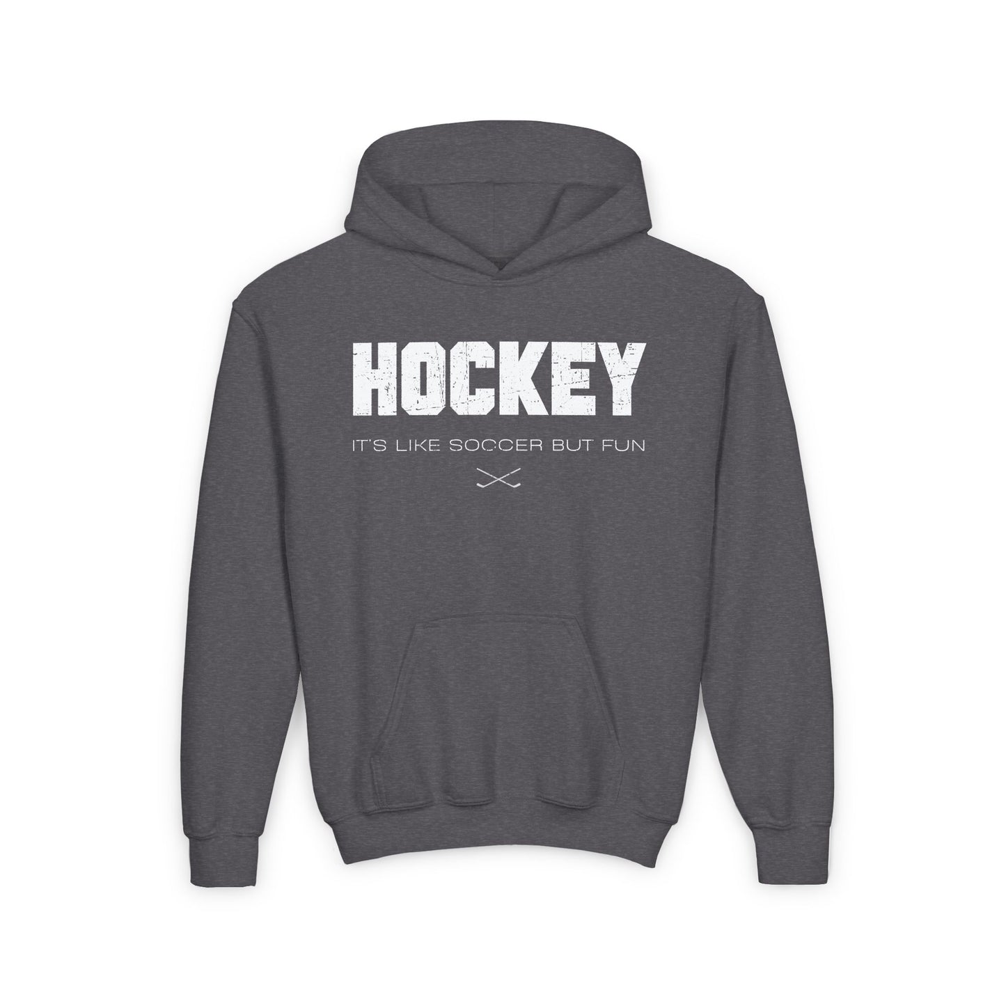 Dark Grey Front - Hockey Like Soccer - Kids Hockey Hoodie - It's Like Soccer But Fun Kids Hockey Hoodie - Hockey Gifts - Gift For Hockey Players