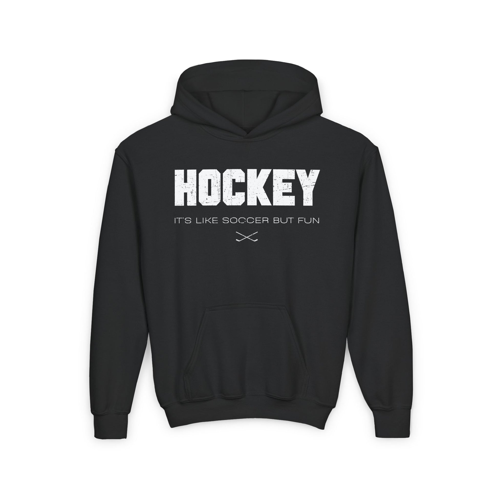 Funny Hockey Hoodie - Funny Hockey Gifts - Funny Gift For Hockey Players - Black Front - Hockey Like Soccer - Kids Hockey Hoodie - It's Like Soccer But Fun Kids Hockey Hoodie - Hockey Gifts - Gift For Hockey Players