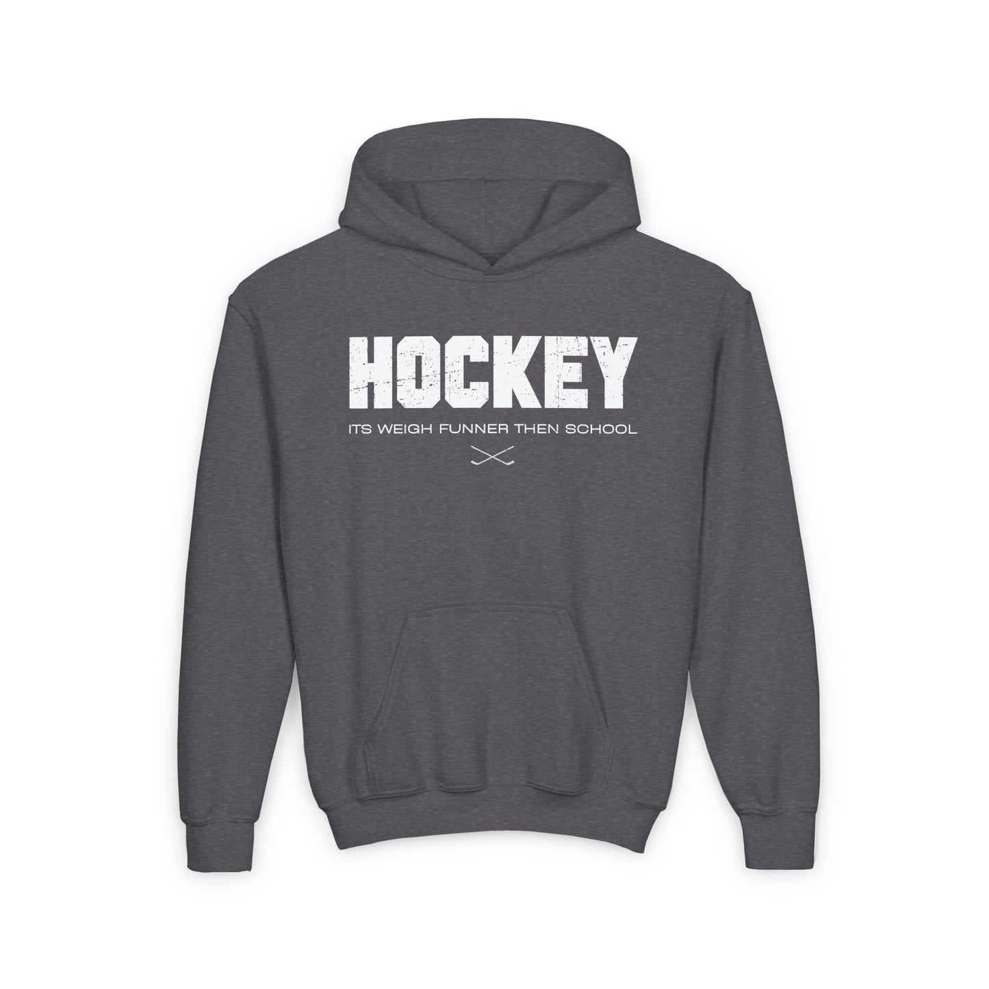 Dark Grey Front - Hockey Than School - Kids Hockey Hoodie - Its Weigh Funner Then School Kids Hockey Hoodie - Hockey Gifts - Gift For Hockey Players