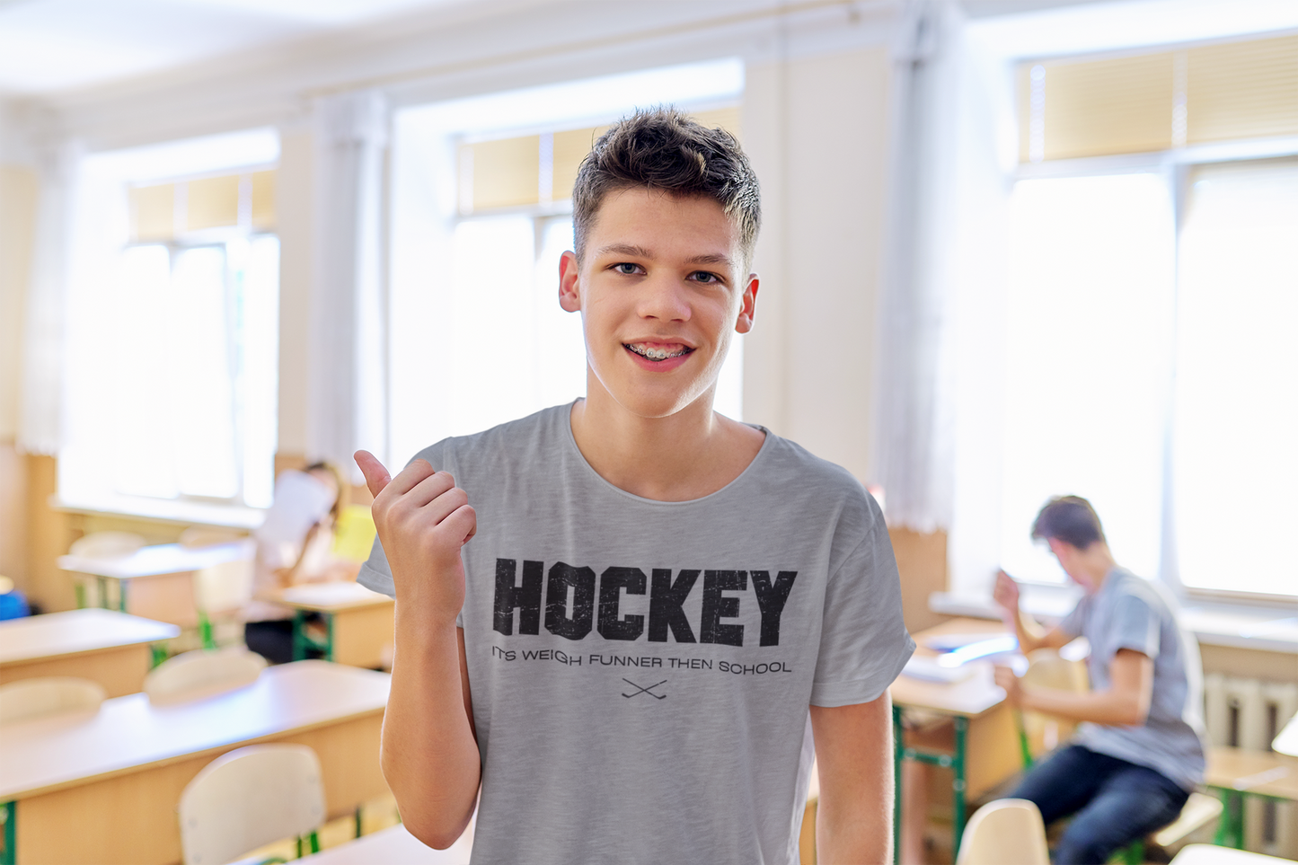 Funny Hockey T-Shirt - Funny Hockey Gifts - Funny Gift For Hockey Players - Size Chart - Mockup 4 - School Is Important but Hockey Is Importanter - Hockey Than School - Hockey T-Shirt - Its Weigh Funner Then School Hockey Shirt - Hockey Gifts - Gift For Hockey Players