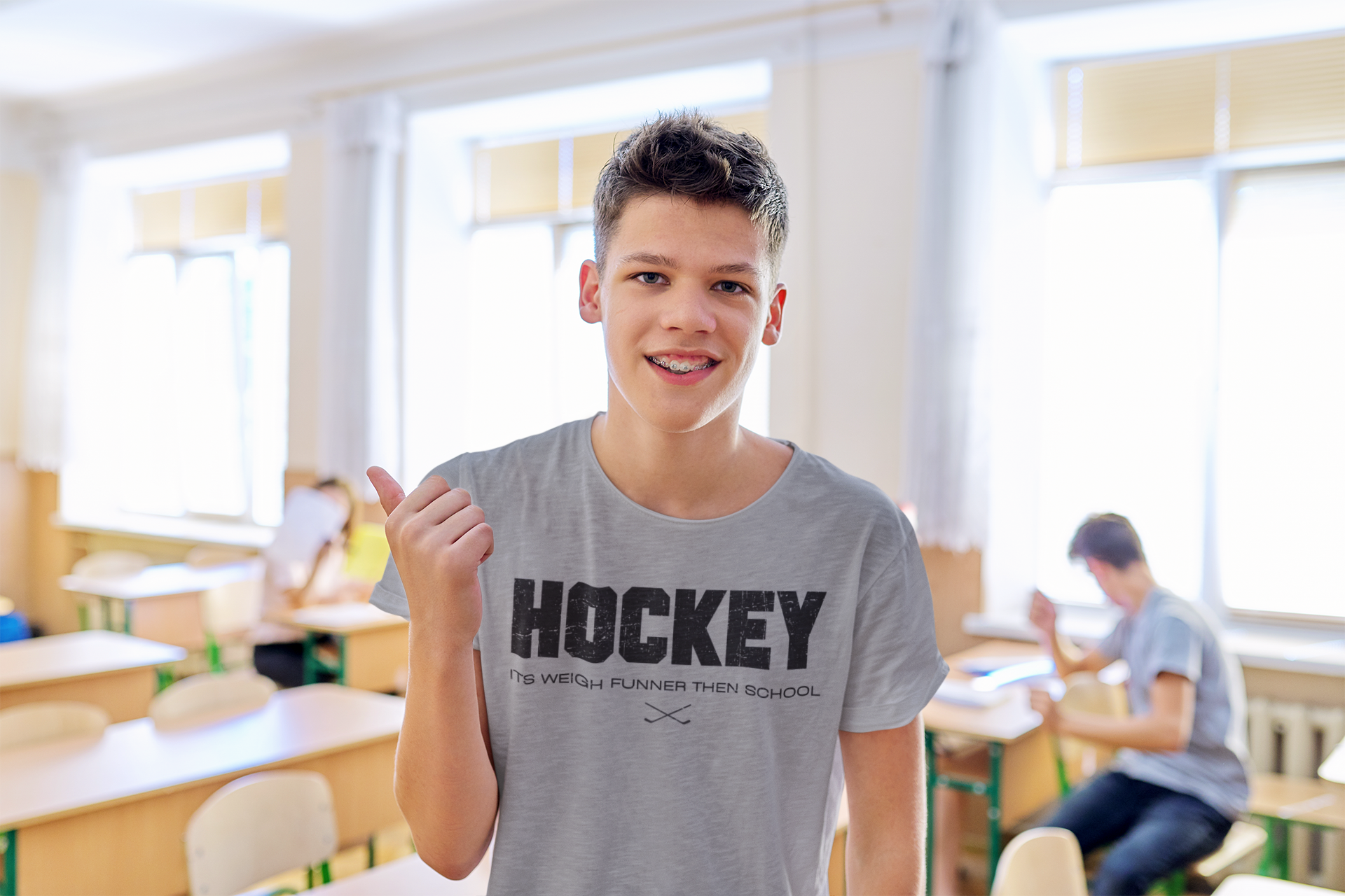 Funny Hockey T-Shirt - Funny Hockey Gifts - Funny Gift For Hockey Players - Size Chart - Mockup 4 - School Is Important but Hockey Is Importanter - Hockey Than School - Hockey T-Shirt - Its Weigh Funner Then School Hockey Shirt - Hockey Gifts - Gift For Hockey Players