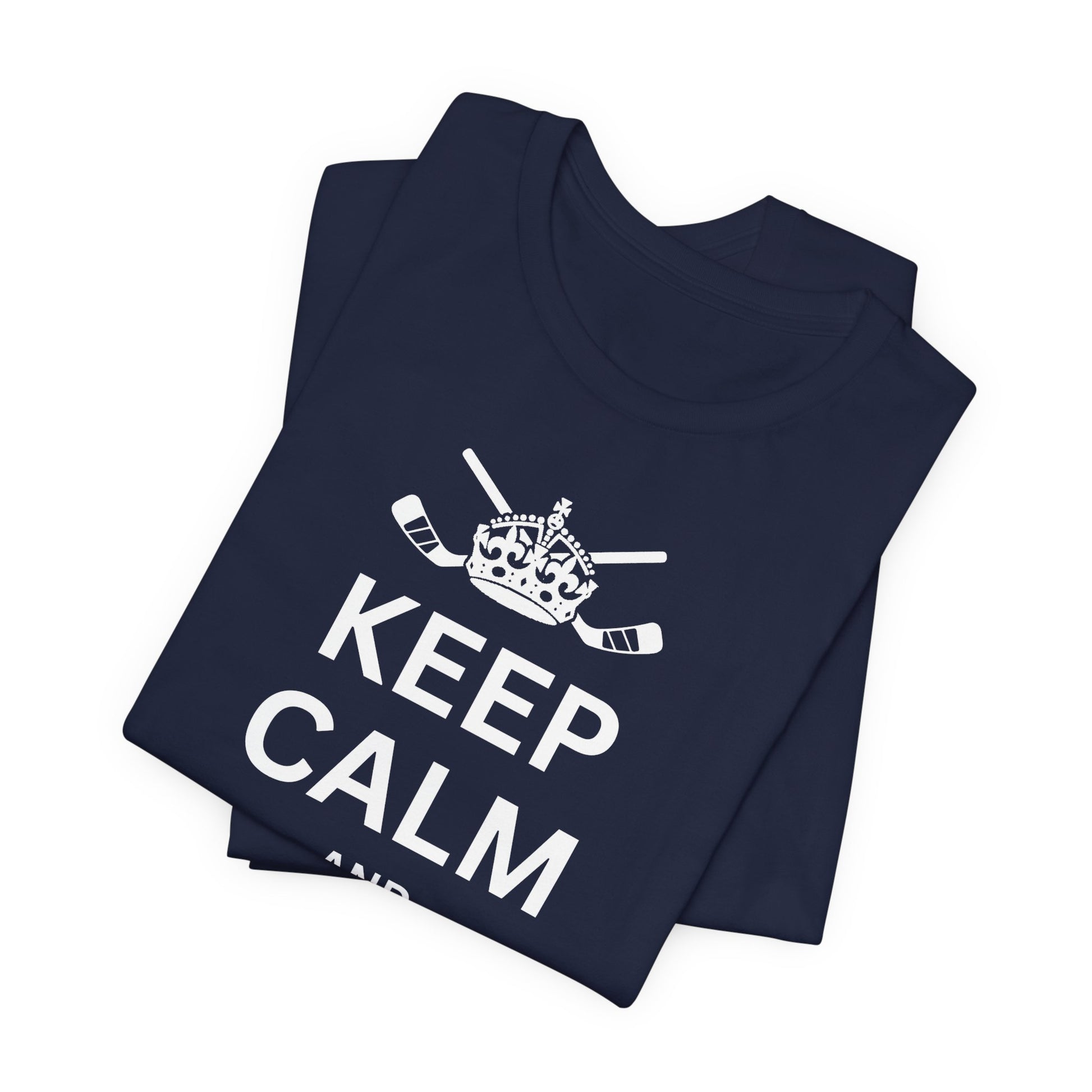 Funny Hockey T-Shirt - Funny Hockey Gifts - Funny Gift For Hockey Players - Size Chart - Navy Folded - Hockey Gloves - Hockey T-Shirt - Keep Calm And Drop The Gloves Hockey Shirt - Hockey Gifts - Gift For Hockey Players
