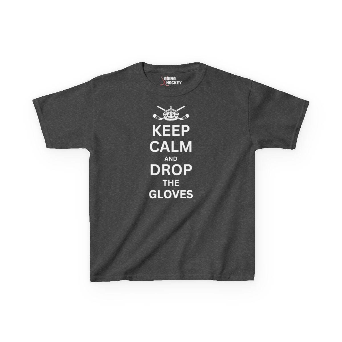 Funny Hockey Shirt - Funny Hockey Gifts - Funny Gift For Hockey Players - Dark Grey Front - Hockey Gloves - Kids Hockey T-Shirt - Keep Calm And Drop The Gloves Kids Hockey Shirt - Hockey Gifts - Gift For Hockey Players