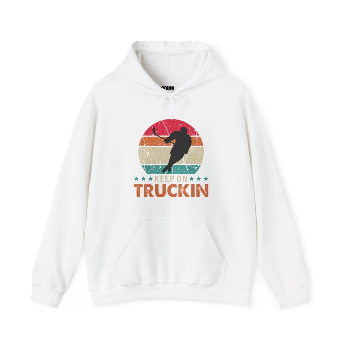 Funny Hockey Hoodie - Funny Hockey Gifts - Funny Gift For Hockey Players - White Front - Hockey Truckin - Hockey Hoodie - Keep On Truckin Hockey Hoodie - Hockey Gifts - Gift For Hockey Players