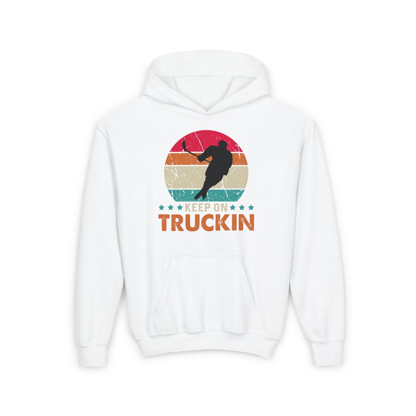 White Front - Hockey Truckin - Kids Hockey Hoodie - Keep On Truckin Kids Hockey Hoodie - Hockey Gifts - Gift For Hockey Players