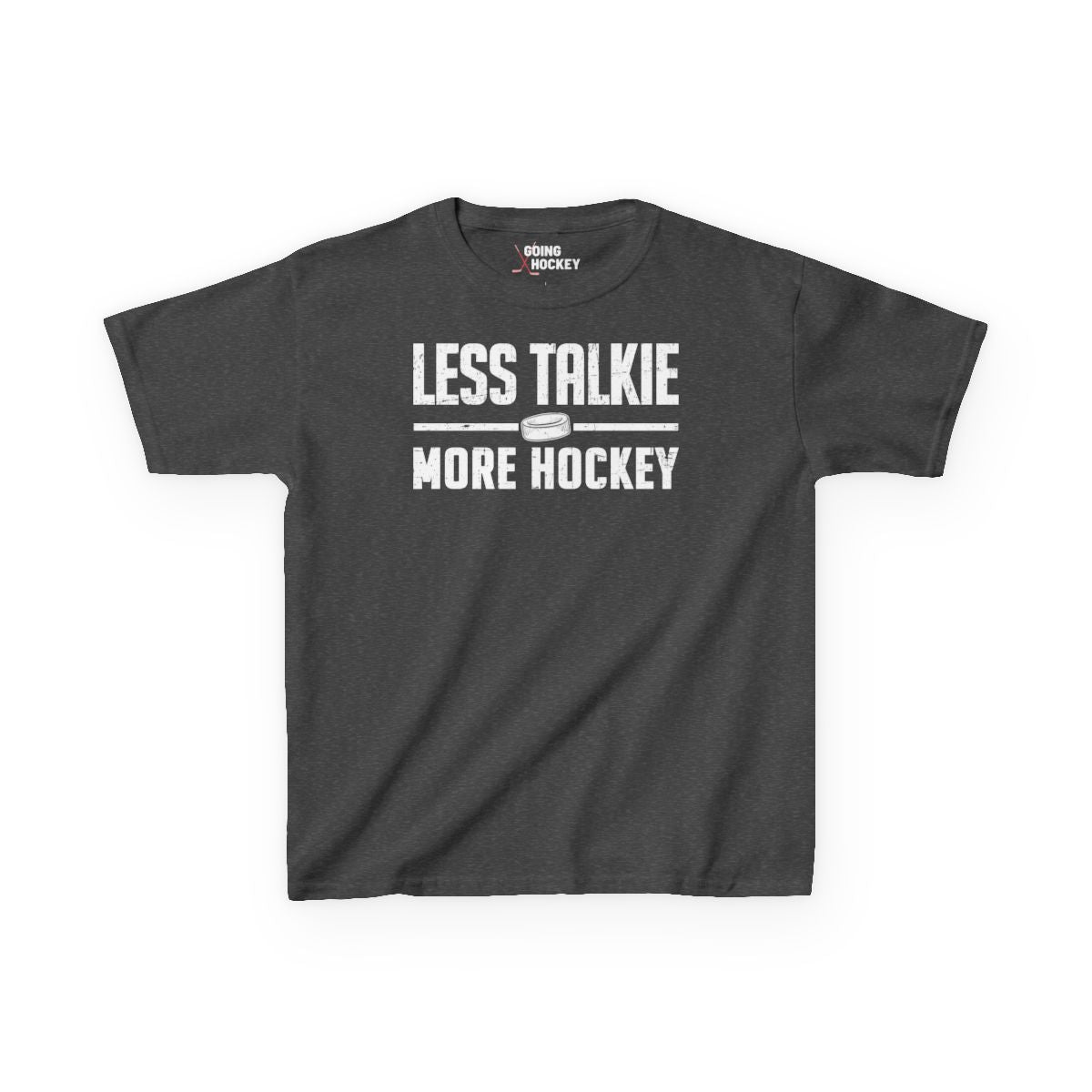 Funny Hockey Shirt - Funny Hockey Gifts - Funny Gift For Hockey Players - Dark Grey Front - More Hockey - Kids Hockey T-Shirt - Less Talkie More Hockey Kids Hockey Shirt - Hockey Gifts - Gift For Hockey Players