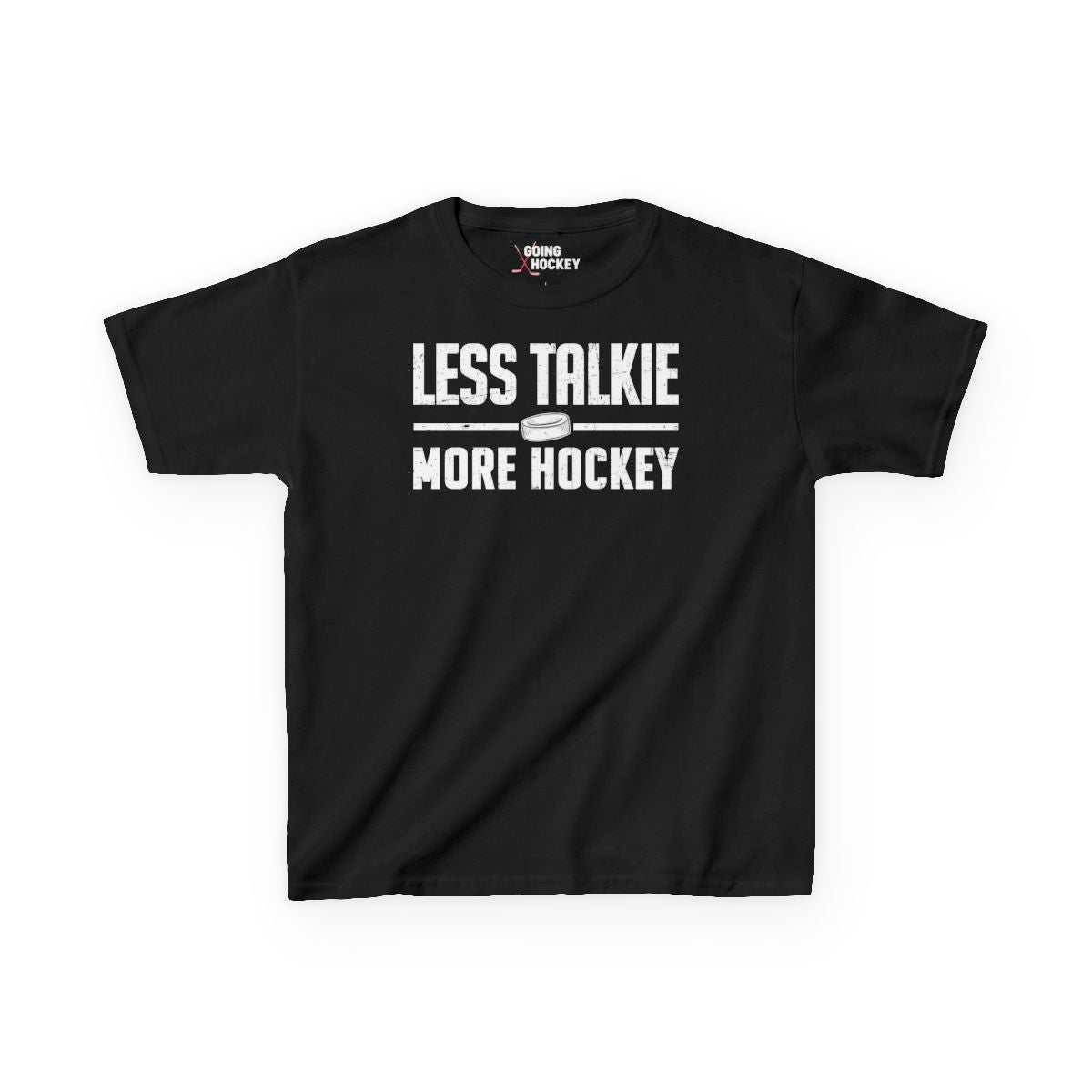 Funny Hockey Shirt - Funny Hockey Gifts - Funny Gift For Hockey Players - Black Front - More Hockey - Kids Hockey T-Shirt - Less Talkie More Hockey Kids Hockey Shirt - Hockey Gifts - Gift For Hockey Players