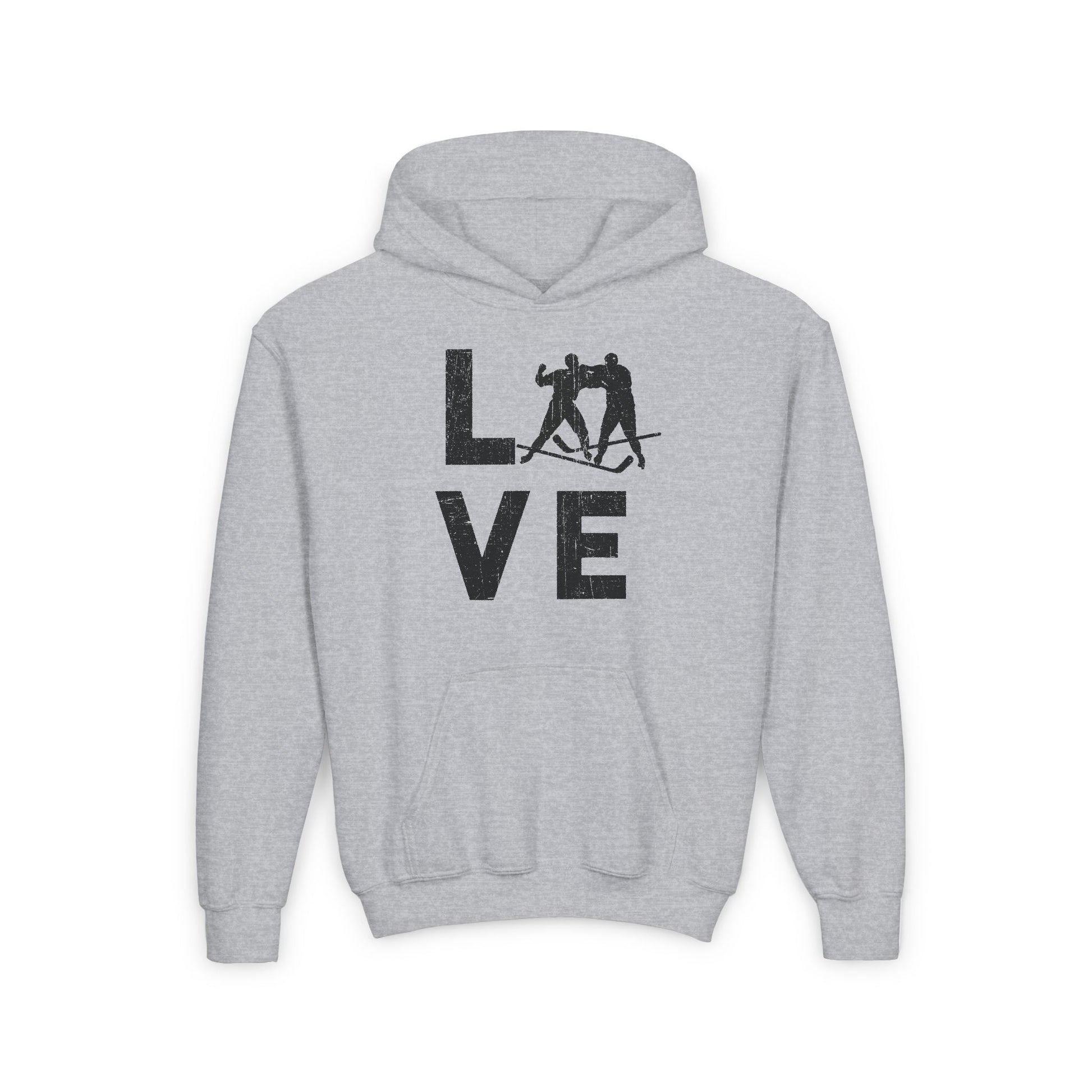 Grey Front - Love Hockey - Kids Hockey Hoodie - Love Hockey Kids Hockey Hoodie - Hockey Gifts - Gift For Hockey Players