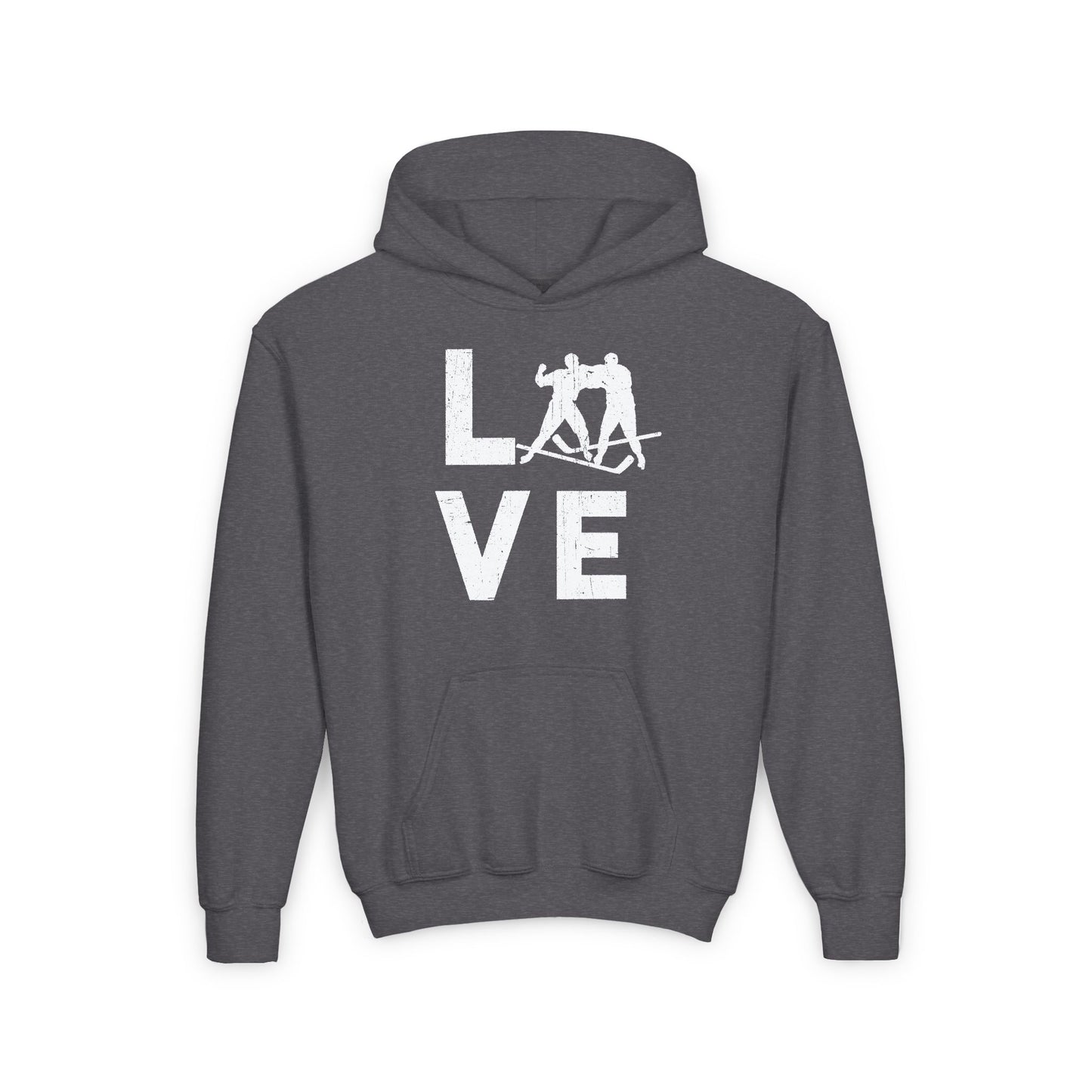 Dark Grey Front - Love Hockey - Kids Hockey Hoodie - Love Hockey Kids Hockey Hoodie - Hockey Gifts - Gift For Hockey Players