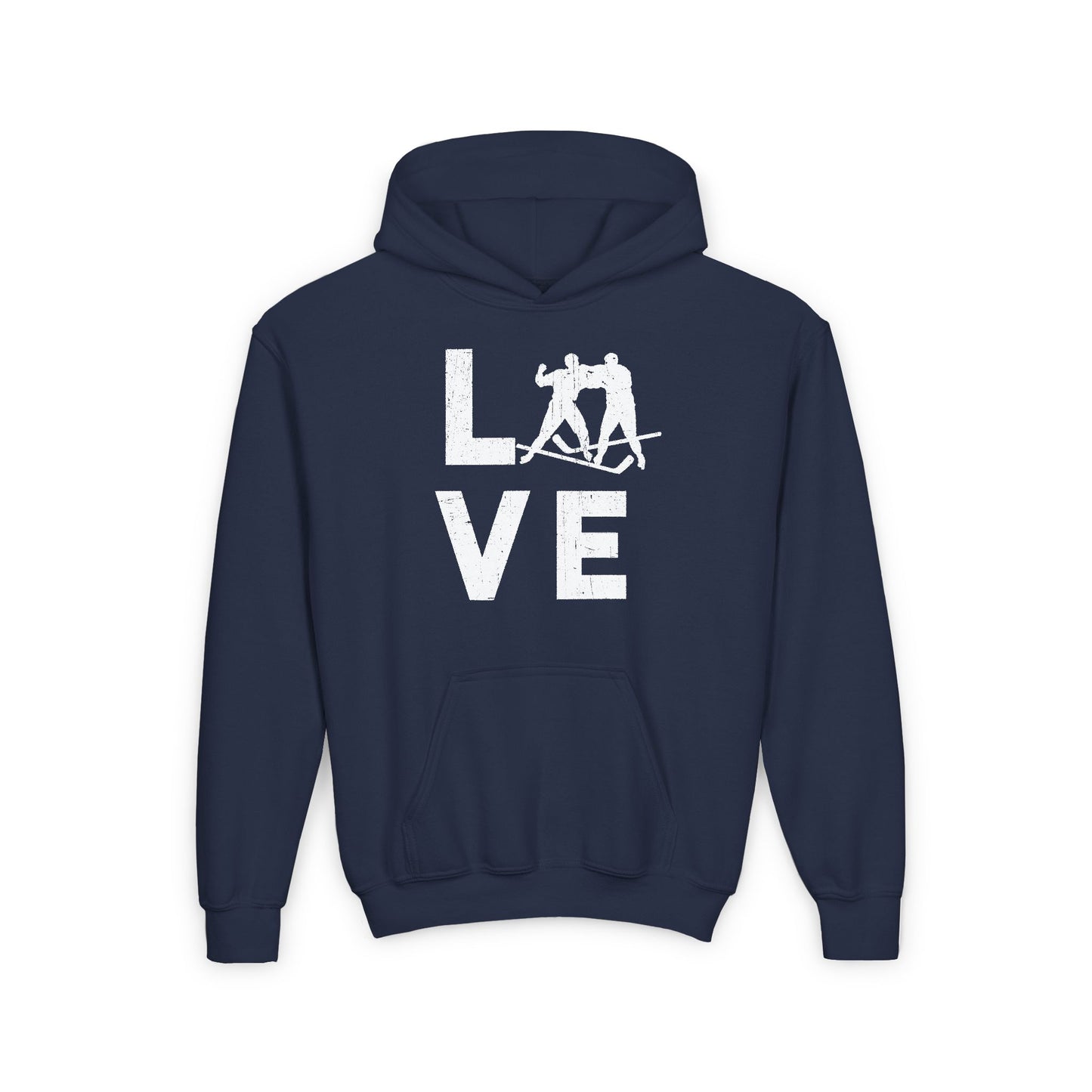 Navy Front - Love Hockey - Kids Hockey Hoodie - Love Hockey Kids Hockey Hoodie - Hockey Gifts - Gift For Hockey Players