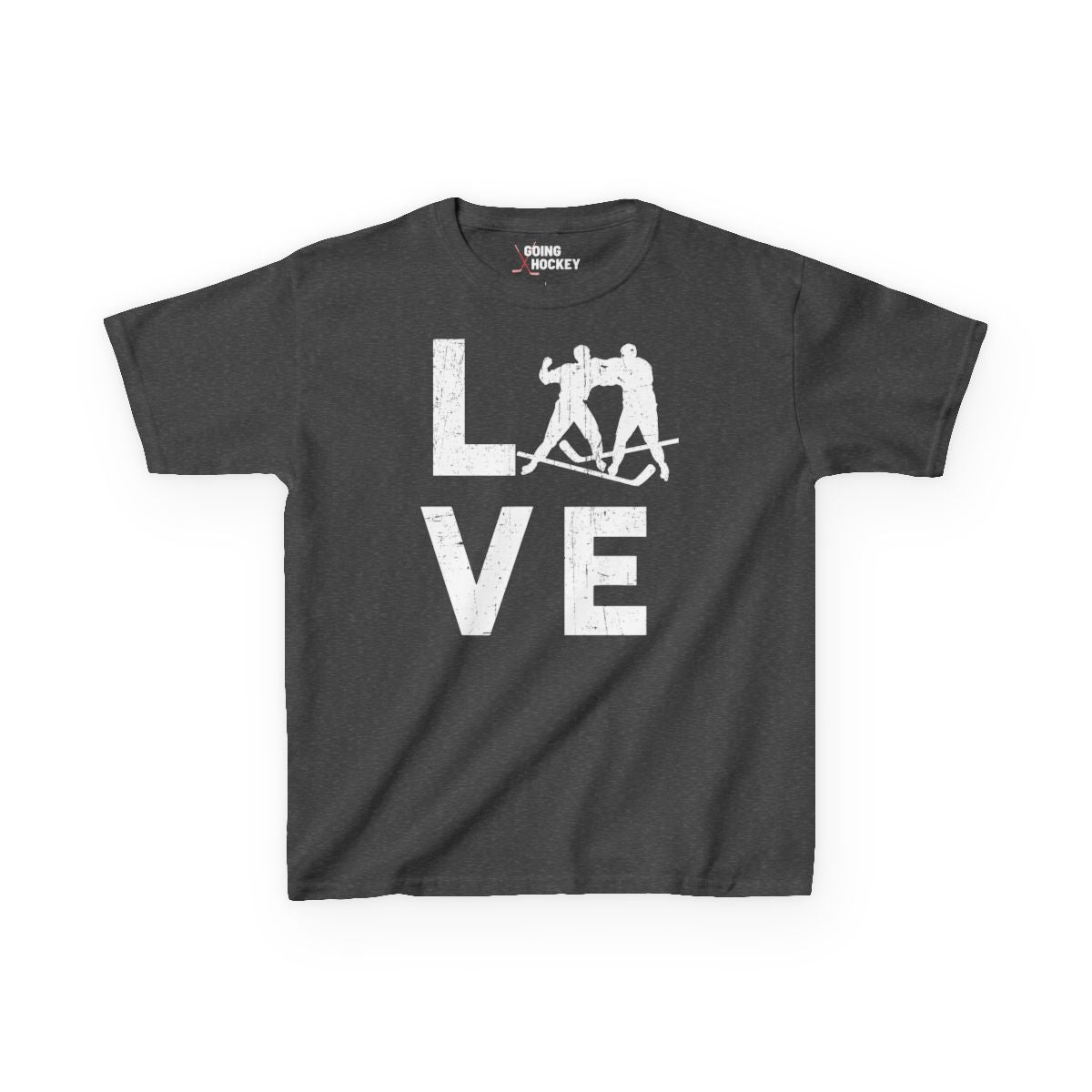 Dark Grey Front - Love - Kids Hockey T-Shirt - Love Kids Hockey Shirt - Hockey Gifts - Gift For Hockey Players