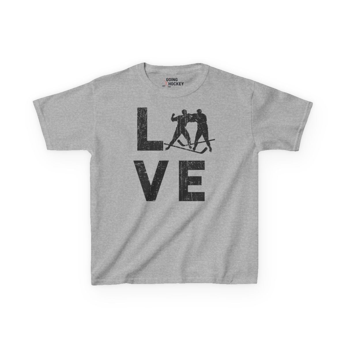 Grey Front - Love - Kids Hockey T-Shirt - Love Kids Hockey Shirt - Hockey Gifts - Gift For Hockey Players