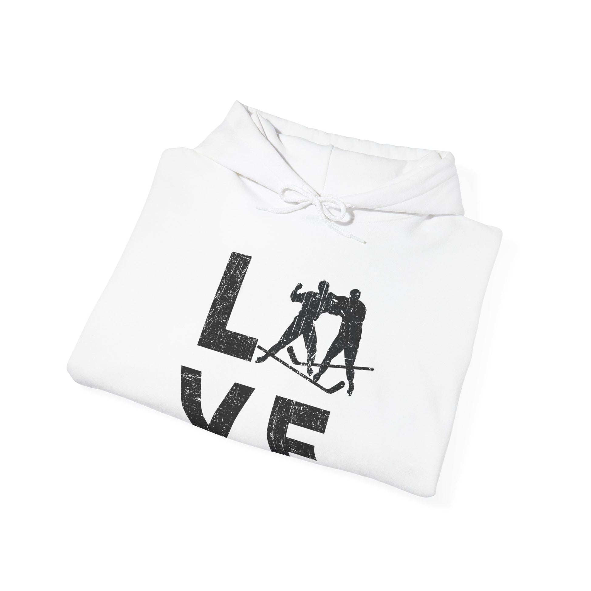 White Folded - Love Hockey - Hockey Hoodie - Love Hockey Hoodie - Hockey Gifts - Gift For Hockey Players