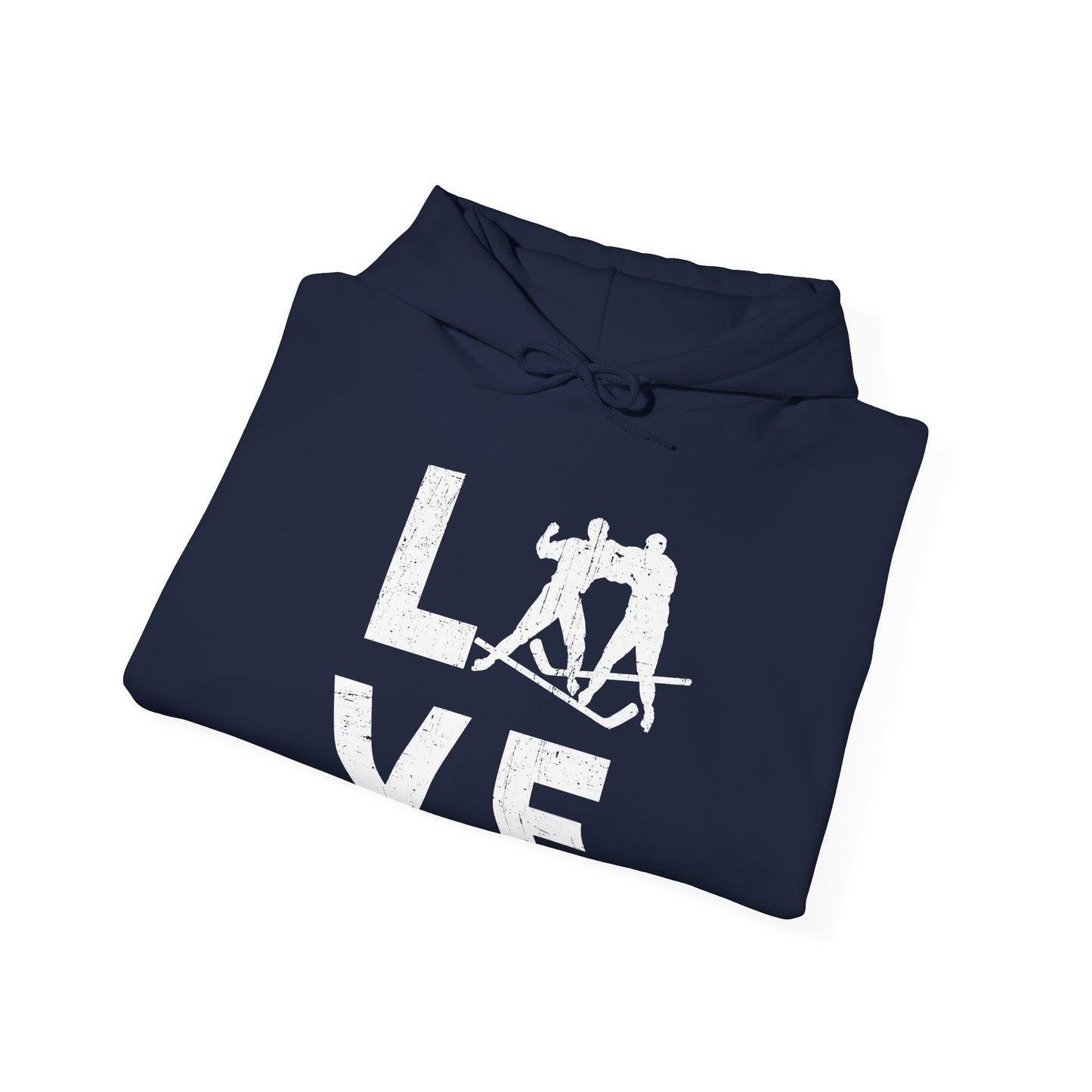 Navy Folded - Love Hockey - Hockey Hoodie - Love Hockey Hoodie - Hockey Gifts - Gift For Hockey Players