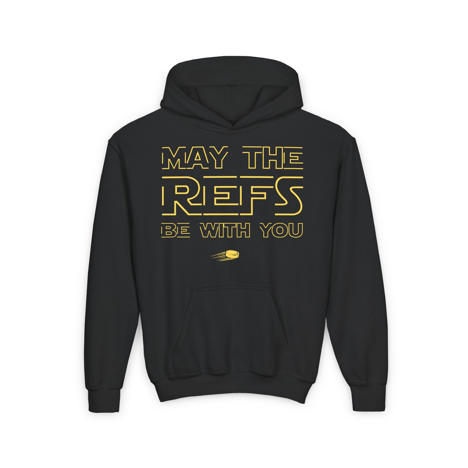 Funny Hockey Hoodie - Funny Hockey Gifts - Funny Gift For Hockey Players - Main Front- Hockey Refs - Kids Hockey Hoodie - May The Refs Be With You Kids Hockey Hoodie - Hockey Gifts - Gift For Hockey Players