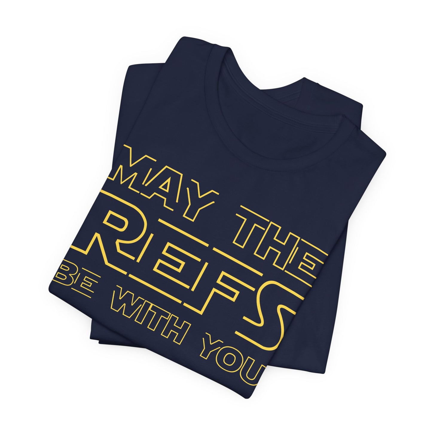 Funny Hockey T-Shirt - Funny Hockey Gifts - Funny Gift For Hockey Players - Size Chart - Navy Folded - Hockey Refs - Hockey T-Shirt - May The Refs Be With You Hockey Shirt - Hockey Gifts - Gift For Hockey Players