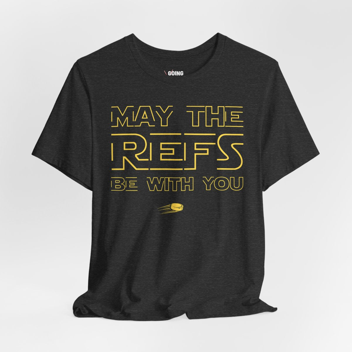 Funny Hockey T-Shirt - Funny Hockey Gifts - Funny Gift For Hockey Players - Size Chart - Dark Grey Front - Hockey Refs - Hockey T-Shirt - May The Refs Be With You Hockey Shirt - Hockey Gifts - Gift For Hockey Players