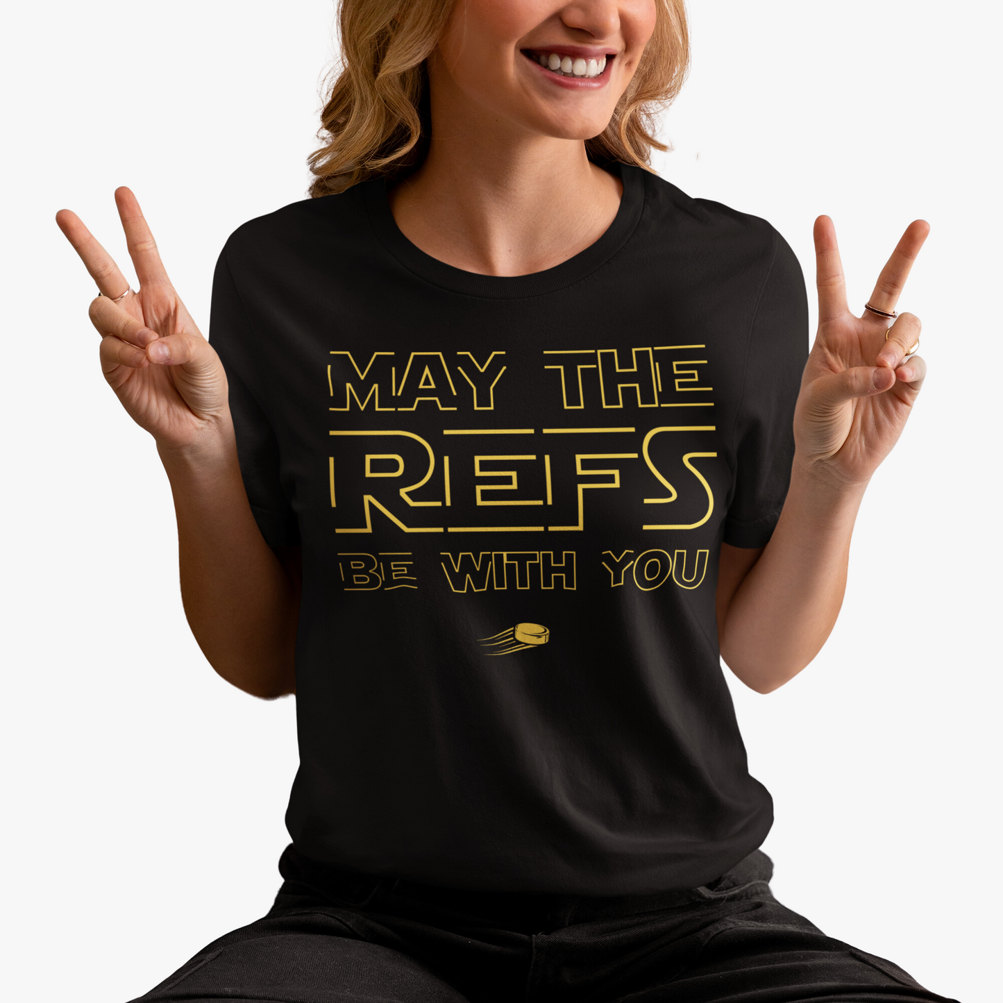 Funny Hockey T-Shirt - Funny Hockey Gifts - Funny Gift For Hockey Players - Size Chart - Mockup 4 - Hockey Refs - Hockey T-Shirt - May The Refs Be With You Hockey Shirt - Hockey Gifts - Gift For Hockey Players