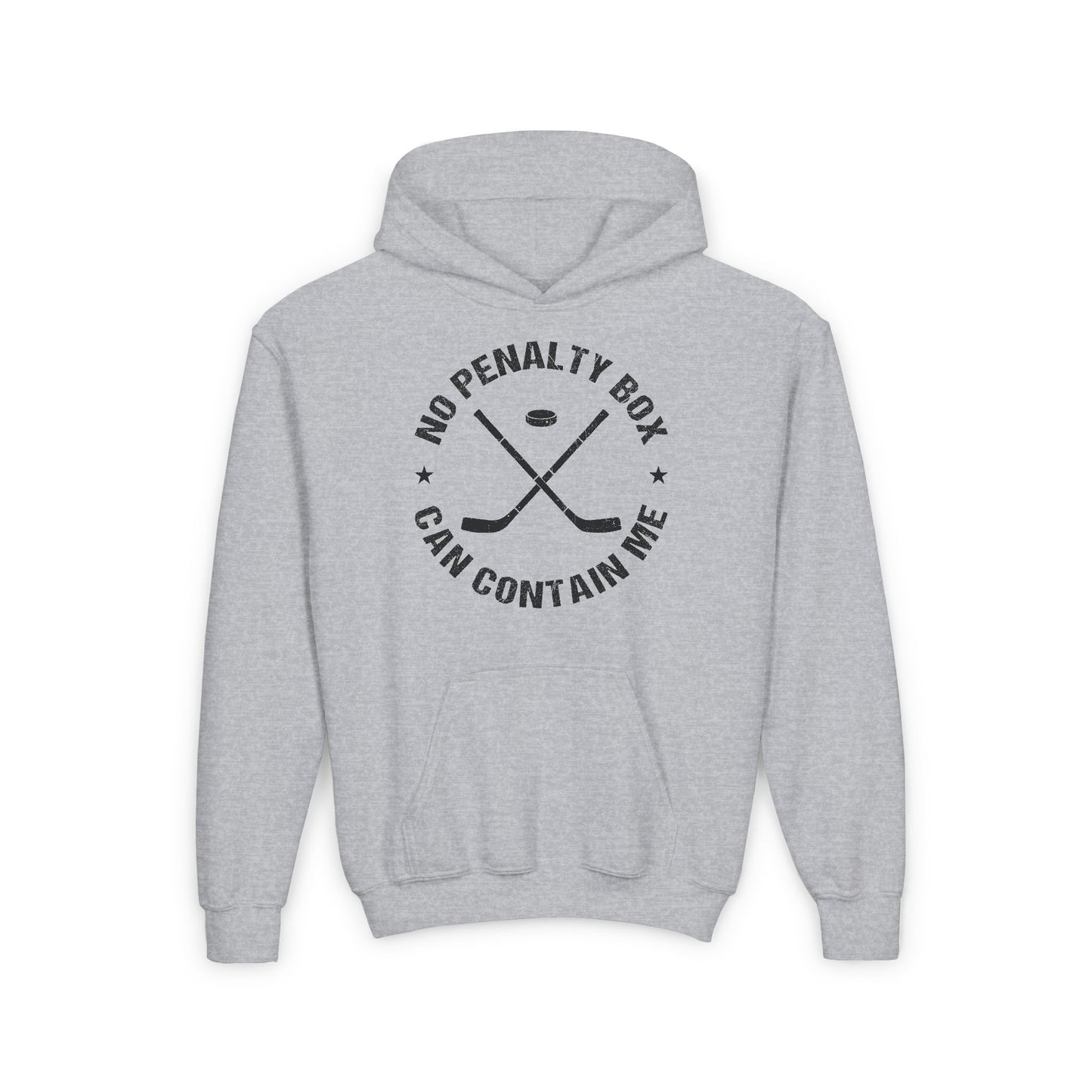 Main Front - Unrestrained Hockey - Kids Hockey Hoodie - No Penalty Box Can Contain Me Kids Hockey Hoodie - Hockey Gifts - Gift For Hockey Players