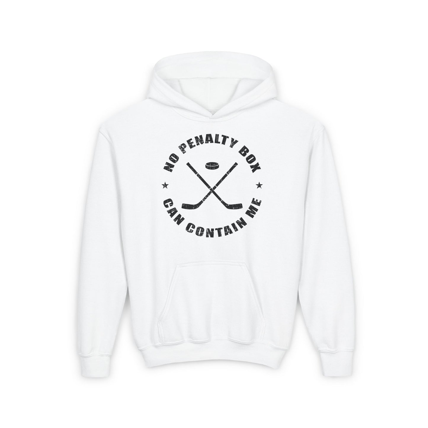 White Front - Unrestrained Hockey - Kids Hockey Hoodie - No Penalty Box Can Contain Me Kids Hockey Hoodie - Hockey Gifts - Gift For Hockey Players