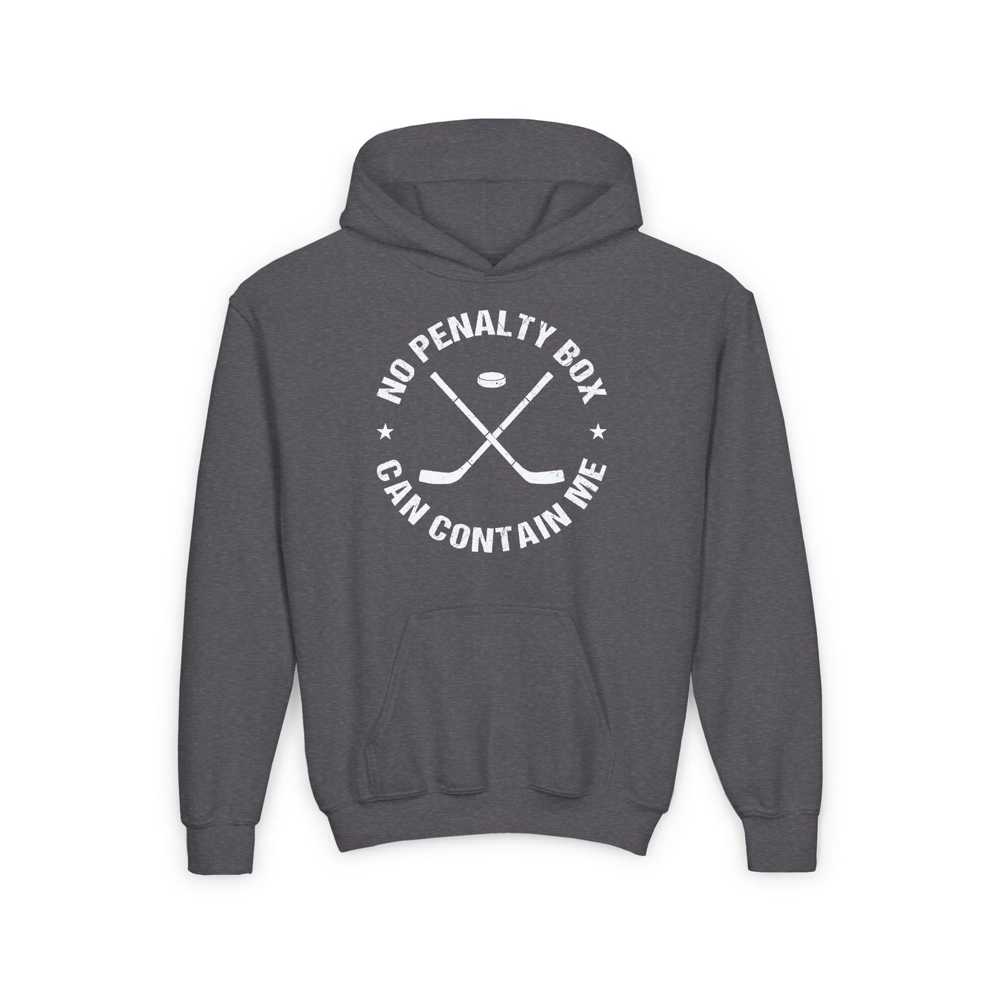 Dark Grey Front - Unrestrained Hockey - Kids Hockey Hoodie - No Penalty Box Can Contain Me Kids Hockey Hoodie - Hockey Gifts - Gift For Hockey Players