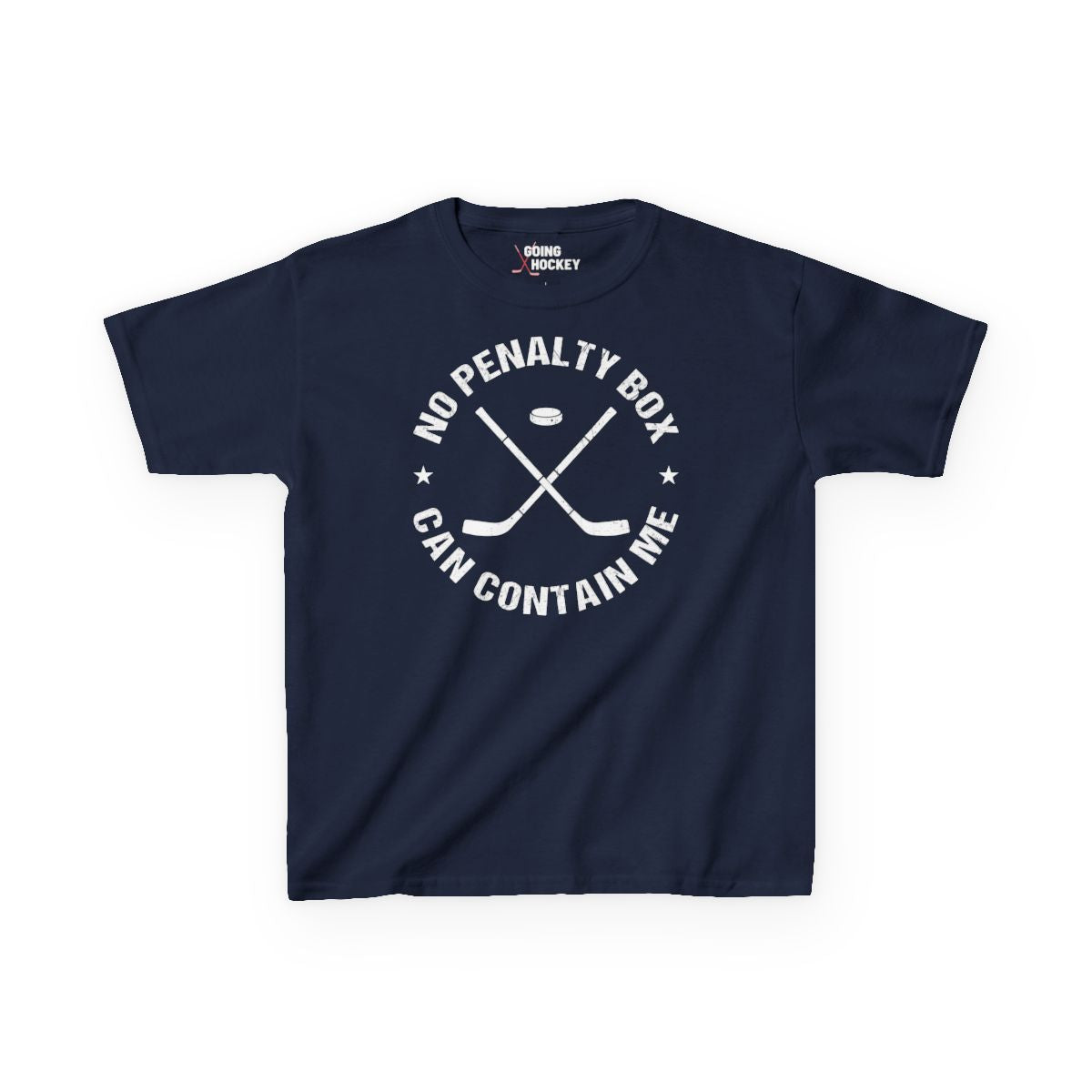 Funny Hockey Shirt - Funny Hockey Gifts - Funny Gift For Hockey Players - Navy Front - Unrestrained Hockey - Kids Hockey T-Shirt - No Penalty Box Can Contain Me Kids Hockey Shirt - Hockey Gifts - Gift For Hockey Players