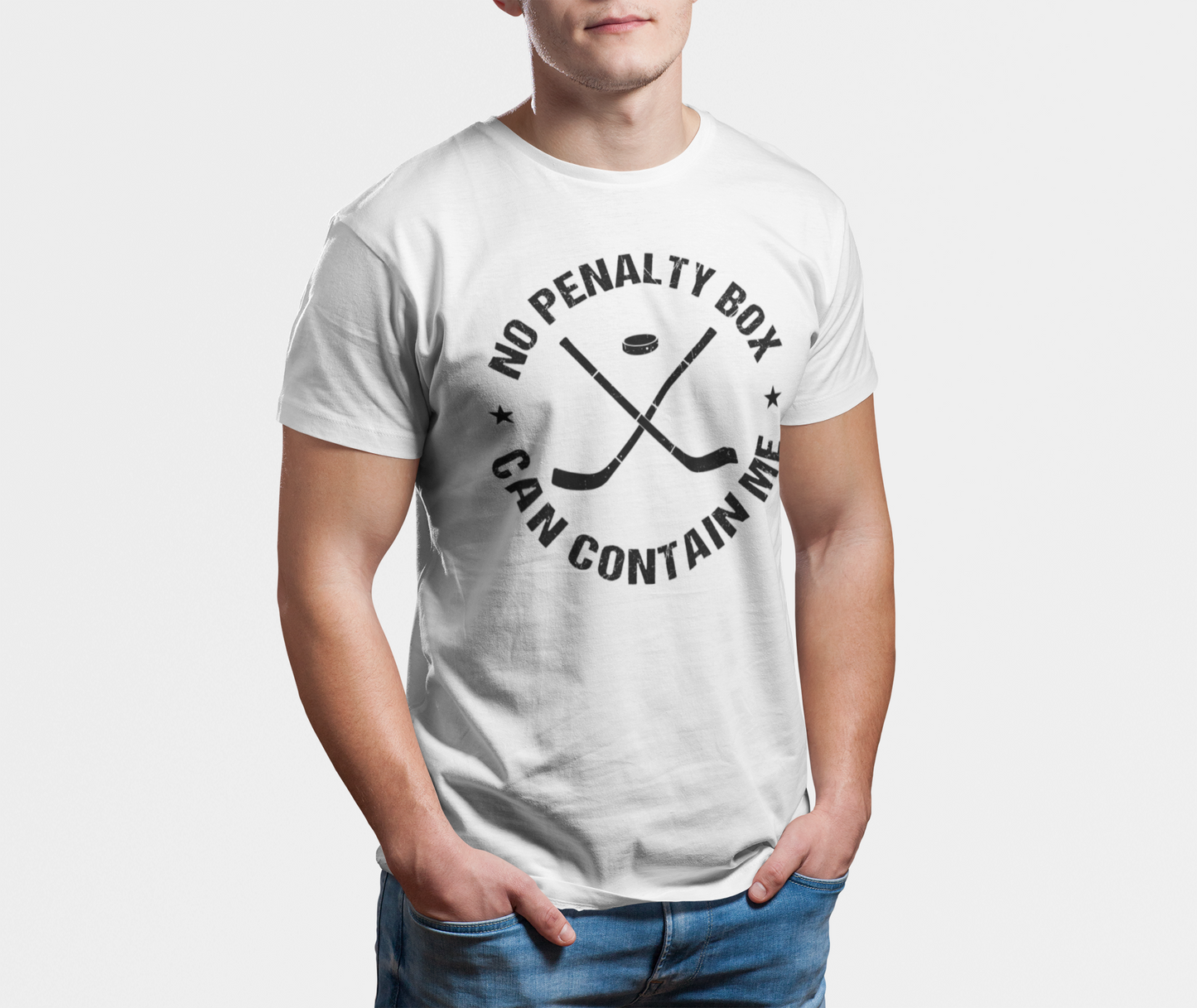 Funny Hockey T-Shirt - Funny Hockey Gifts - Funny Gift For Hockey Players - Size Chart - Mockup 5 - Unrestrained Hockey - Hockey T-Shirt - No Penalty Box Can Contain Me Hockey Shirt - Hockey Gifts - Gift For Hockey Players