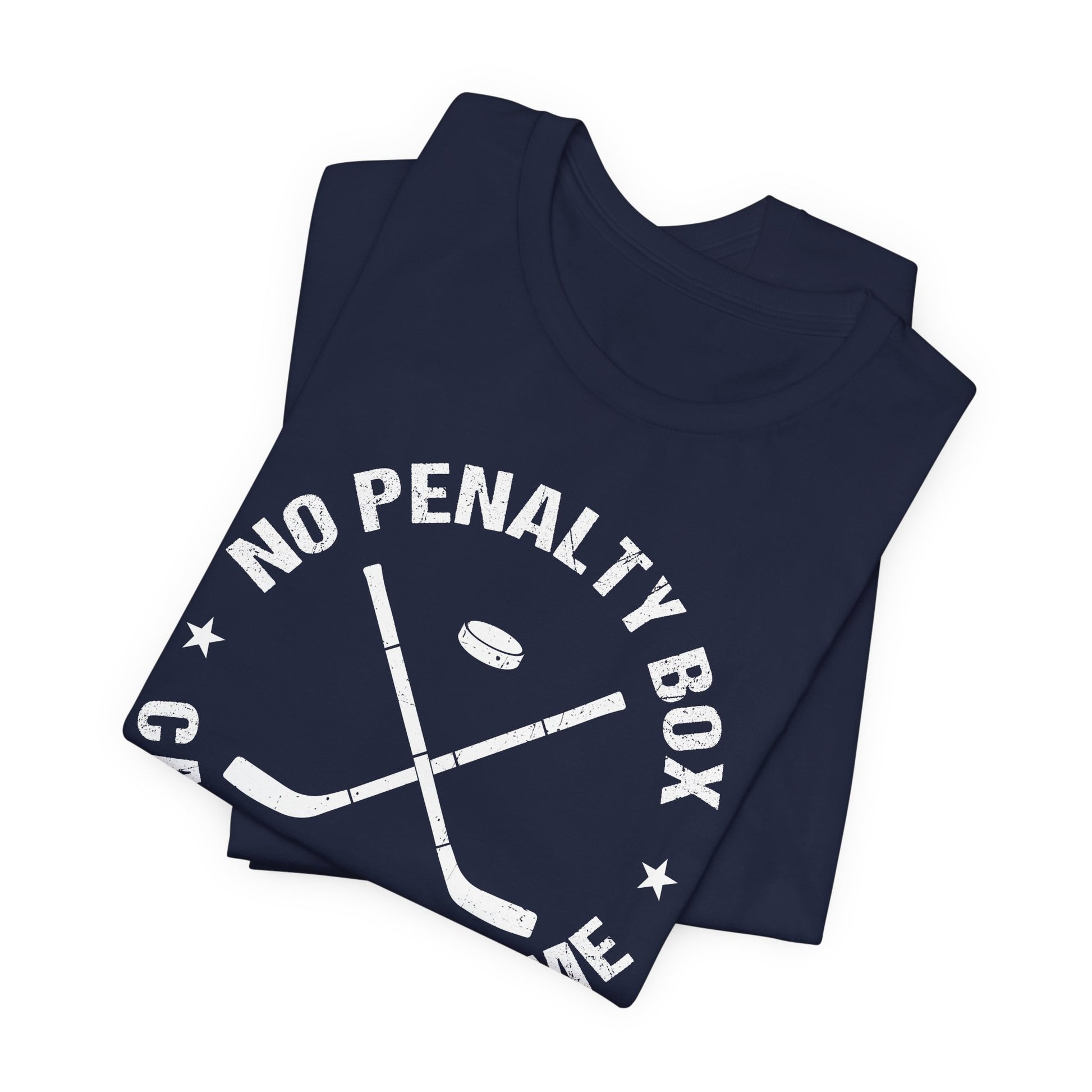Funny Hockey T-Shirt - Funny Hockey Gifts - Funny Gift For Hockey Players - Size Chart - Navy Folded - Unrestrained Hockey - Hockey T-Shirt - No Penalty Box Can Contain Me Hockey Shirt - Hockey Gifts - Gift For Hockey Players