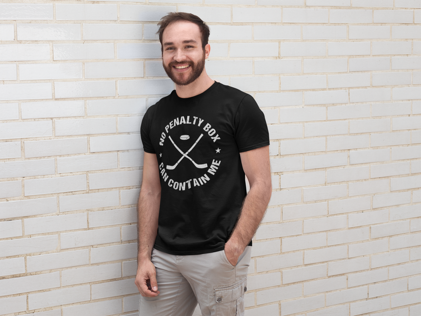 Funny Hockey T-Shirt - Funny Hockey Gifts - Funny Gift For Hockey Players - Size Chart - Mockup 1 - Unrestrained Hockey - Hockey T-Shirt - No Penalty Box Can Contain Me Hockey Shirt - Hockey Gifts - Gift For Hockey Players