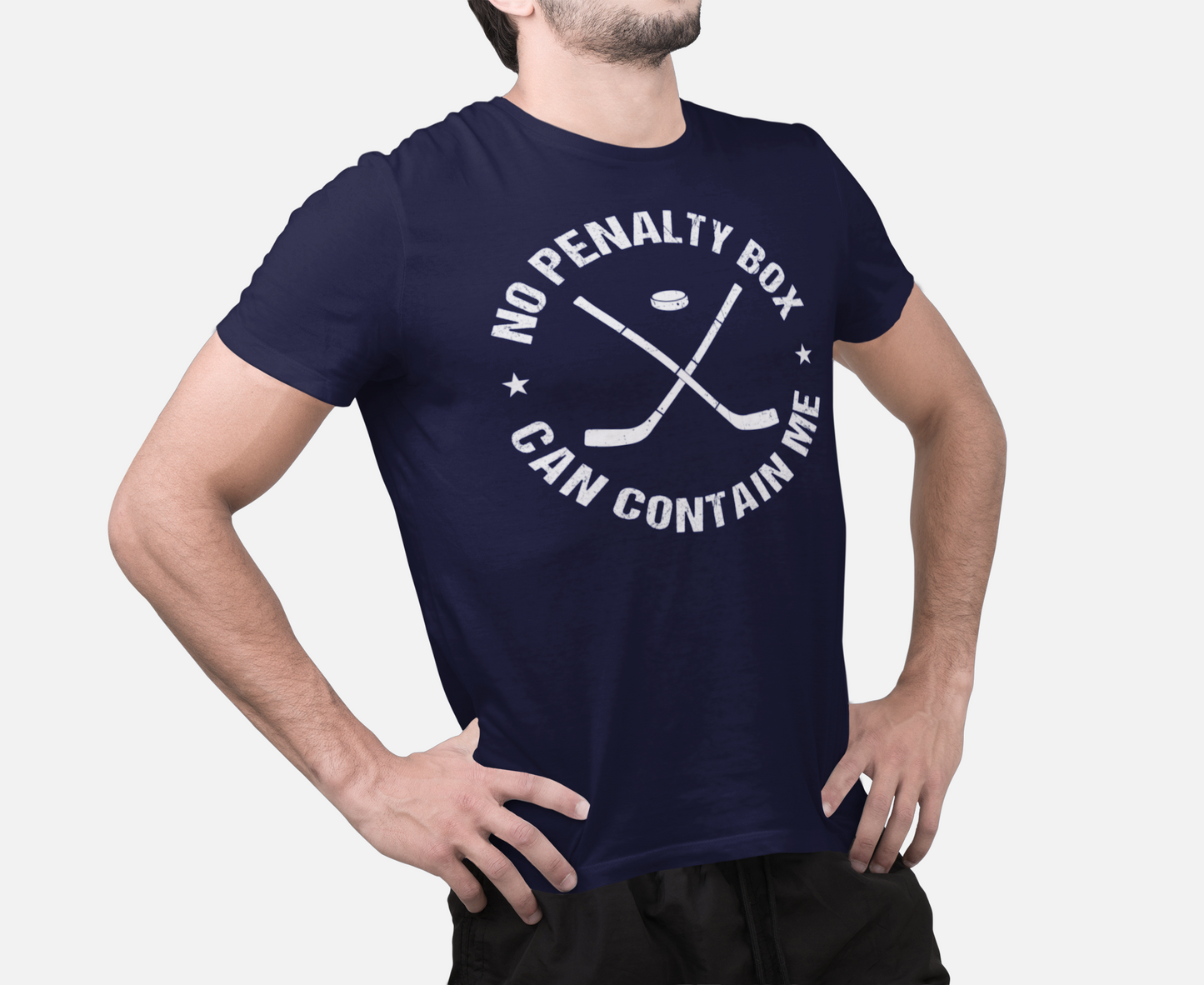 Funny Hockey T-Shirt - Funny Hockey Gifts - Funny Gift For Hockey Players - Size Chart - Mockup 4 - Unrestrained Hockey - Hockey T-Shirt - No Penalty Box Can Contain Me Hockey Shirt - Hockey Gifts - Gift For Hockey Players