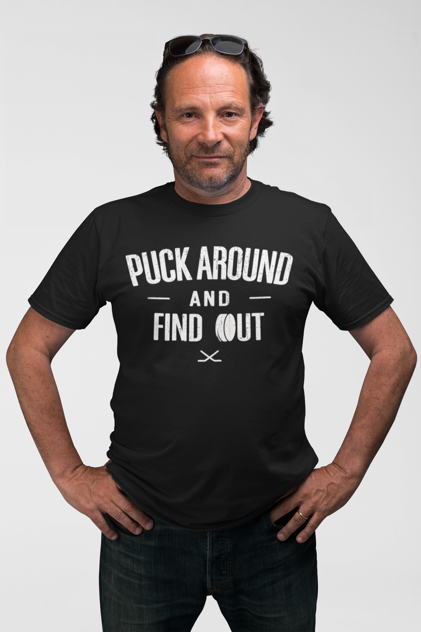 Funny Hockey T-Shirt - Funny Hockey Gifts - Funny Gift For Hockey Players - Size Chart - Mockup 2 - Puck Around Hockey - Hockey T-Shirt - Puck Around And Find Out Hockey Shirt - Hockey Gifts - Gift For Hockey Players
