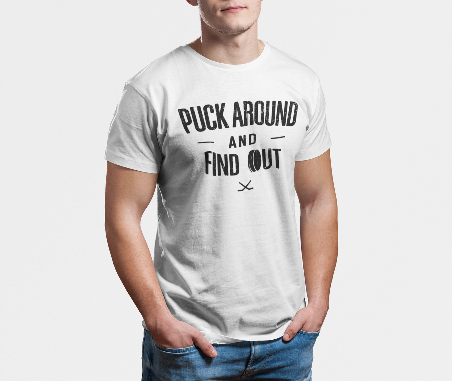 Funny Hockey T-Shirt - Funny Hockey Gifts - Funny Gift For Hockey Players - Size Chart - Mockup 4 - Puck Around Hockey - Hockey T-Shirt - Puck Around And Find Out Hockey Shirt - Hockey Gifts - Gift For Hockey Players