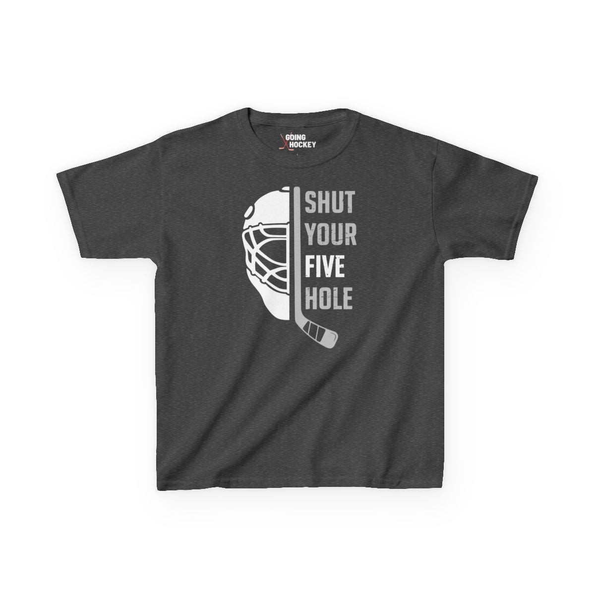 Funny Hockey Shirt - Funny Hockey Gifts - Funny Gift For Hockey Players - Dark Grey Front - Five Hole Hockey - Kids Hockey T-Shirt - Shut Your Five Hole Kids Hockey Shirt - Hockey Gifts - Gift For Hockey Players