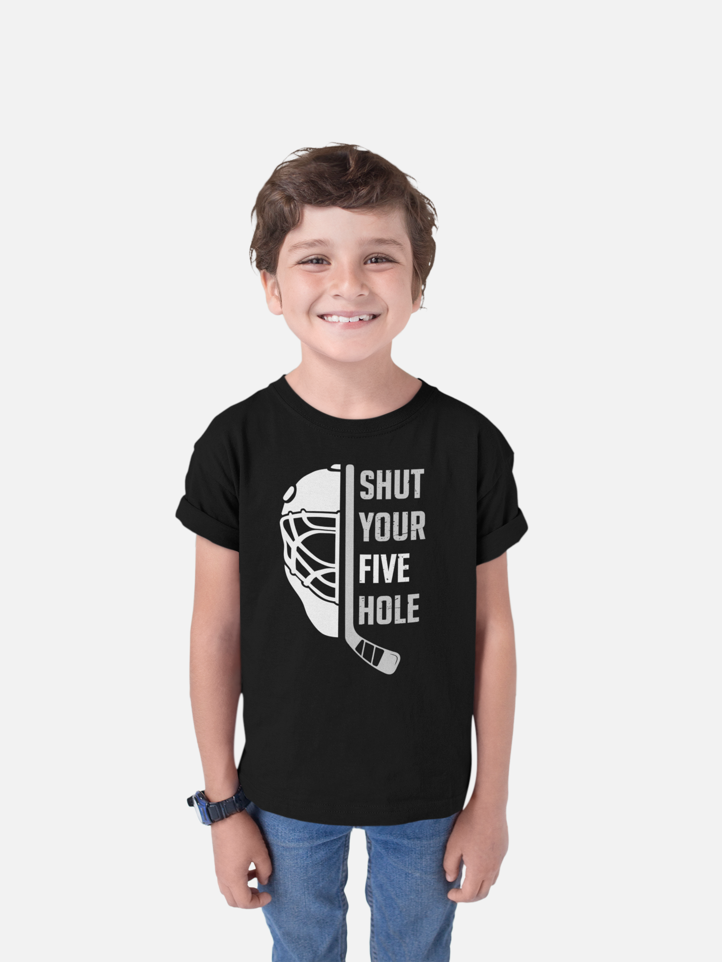 Funny Hockey Shirt - Funny Hockey Gifts - Funny Gift For Hockey Players - Mockup 1 - Five Hole Hockey - Kids Hockey T-Shirt - Shut Your Five Hole Kids Hockey Shirt - Hockey Gifts - Gift For Hockey Players