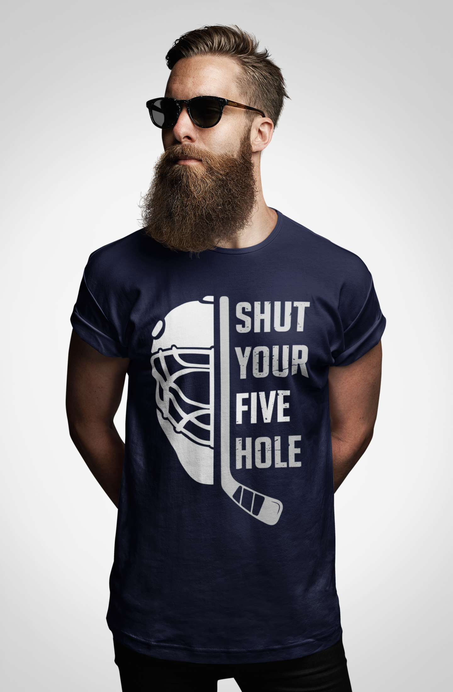 Funny Hockey T-Shirt - Shut Your Five Hole Hockey Shirt - Funny Hockey Gifts - Funny Gift For Hockey Players - Mockup Navy - Five Hole Hockey