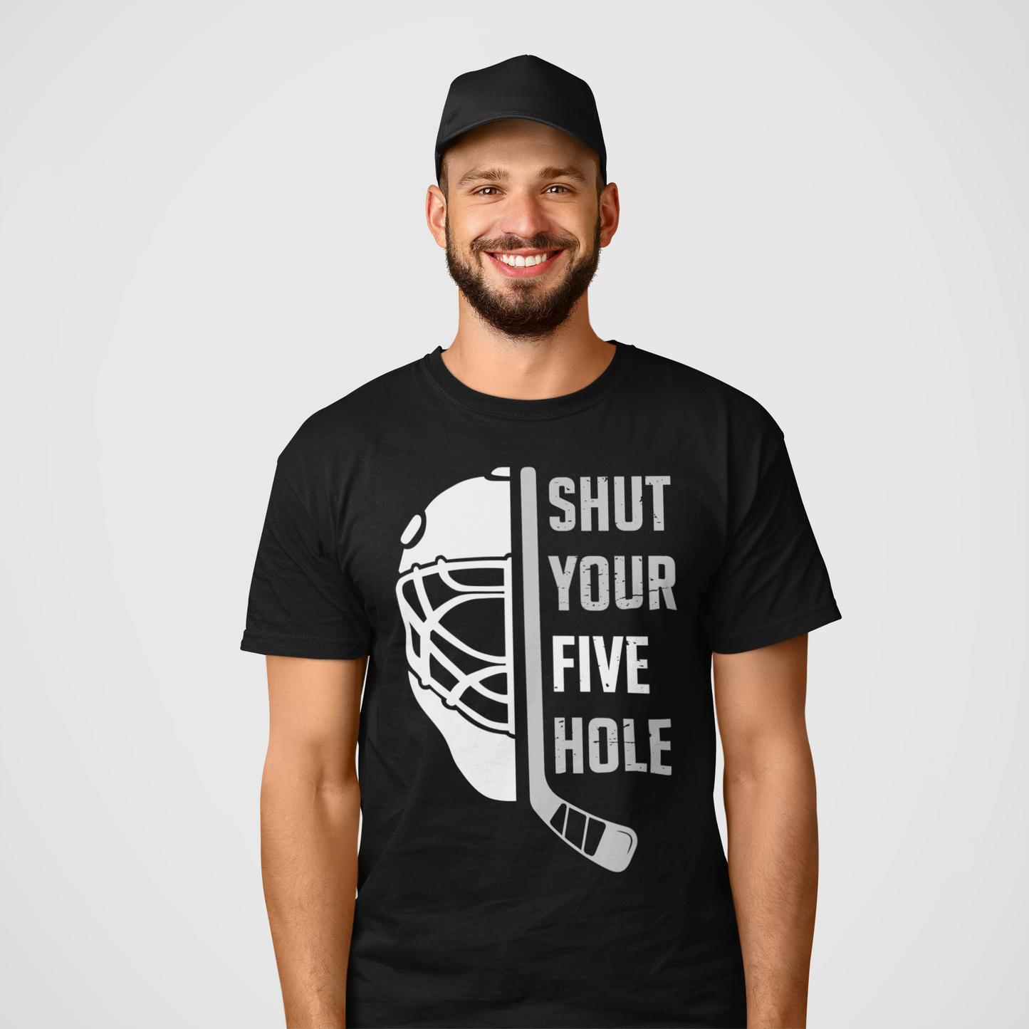 Funny Hockey T-Shirt - Shut Your Five Hole Hockey Shirt - Funny Hockey Gifts - Funny Gift For Hockey Players - Mockup Black - Five Hole Hockey