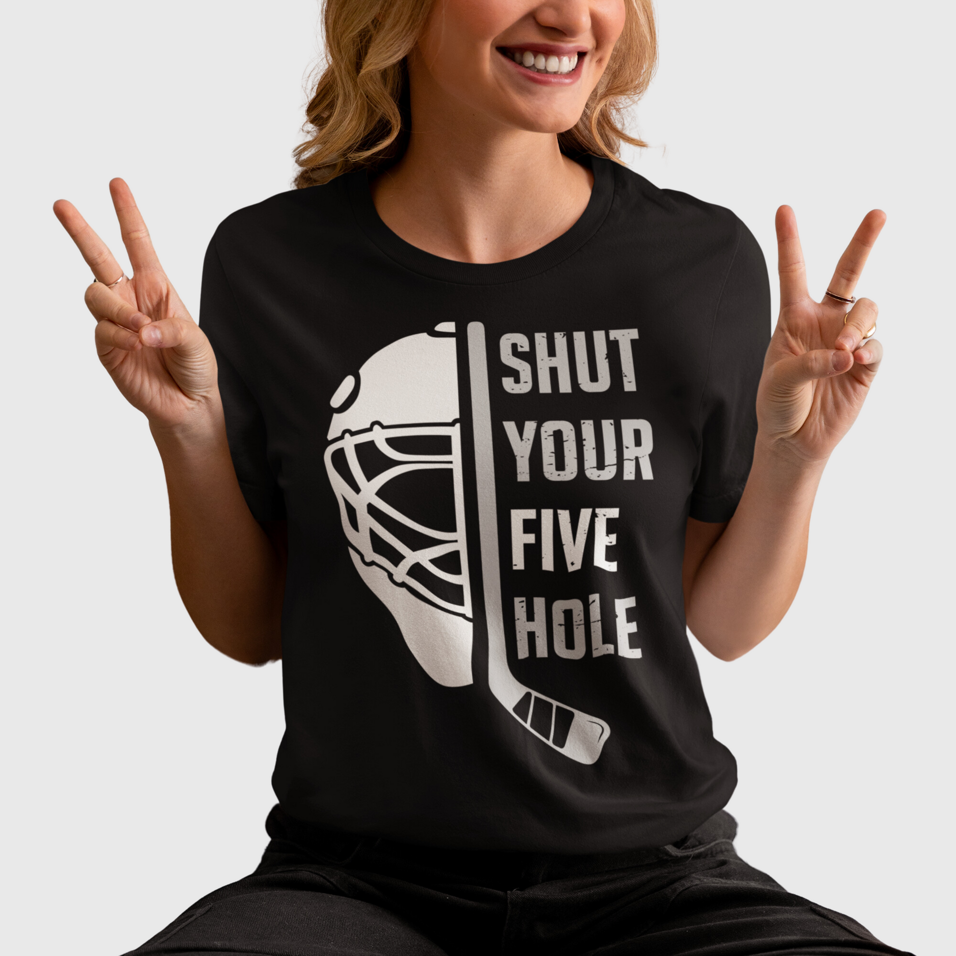 Funny Hockey T-Shirt - Shut Your Five Hole Hockey Shirt - Funny Hockey Gifts - Funny Gift For Hockey Players - Mockup Black 3 - Five Hole Hockey